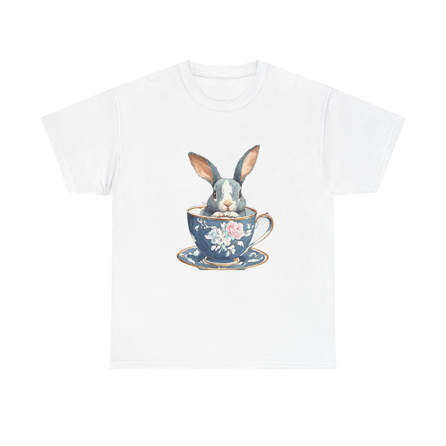 Whimsical Rabbit in Tea Cup Unisex Heavy Cotton Tee - Tee Fusion Lab