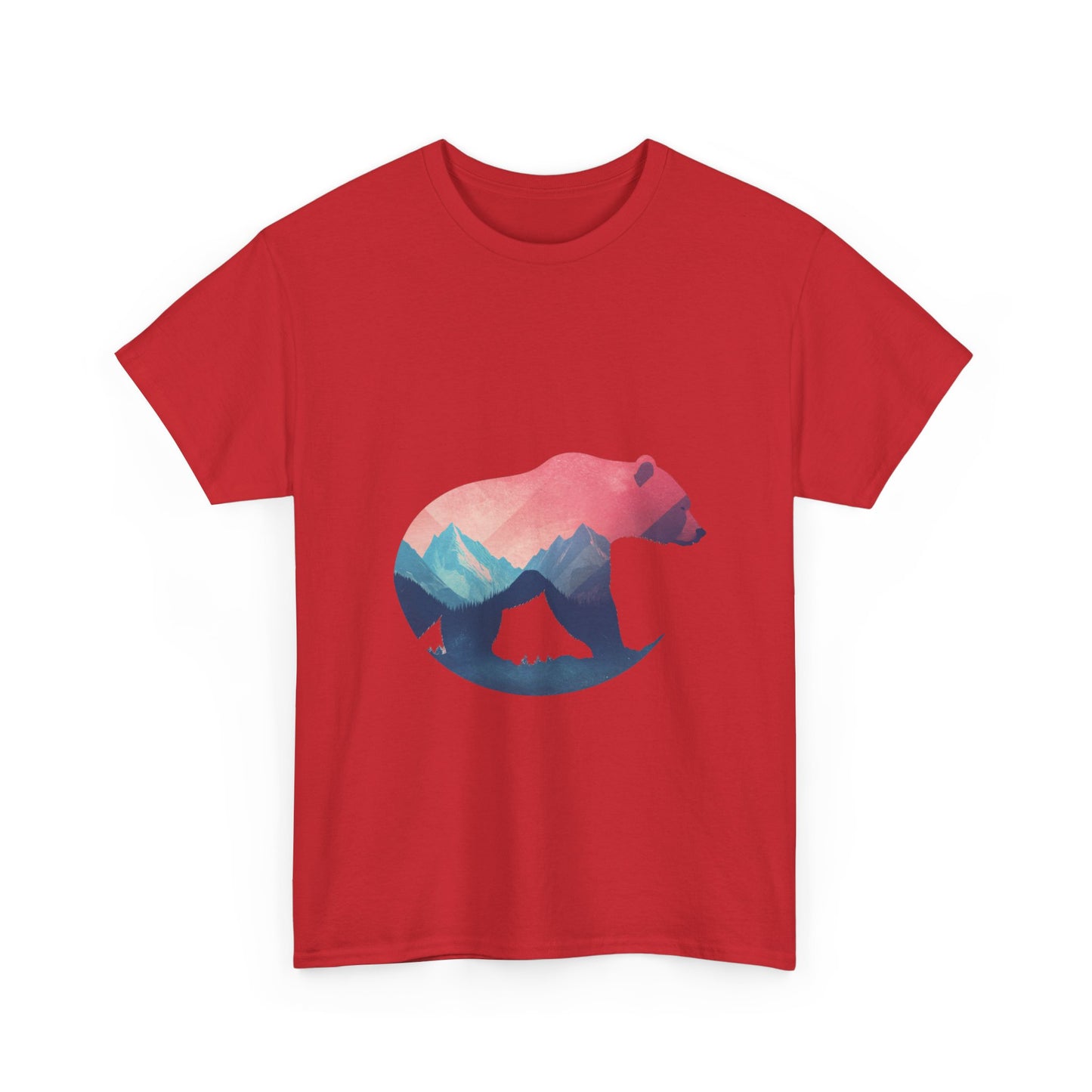 Majestic Bear with Mountain Landscape Unisex Heavy Cotton Tee - Nature Inspired Graphic T-Shirt