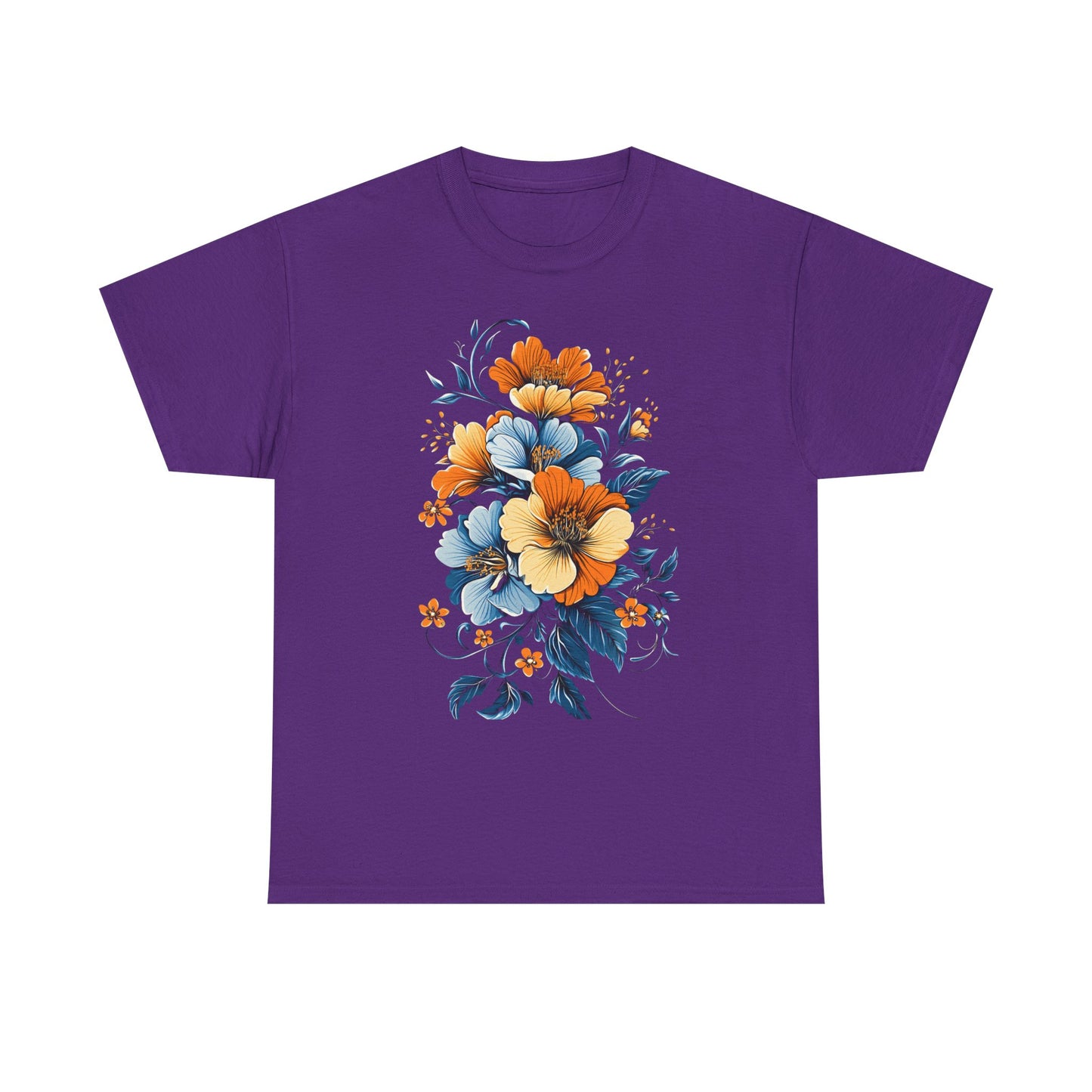 Midnight Bloom – Art Nouveau Floral Tee - Floral Unisex Heavy Cotton Tee - Vintage Botanical Design