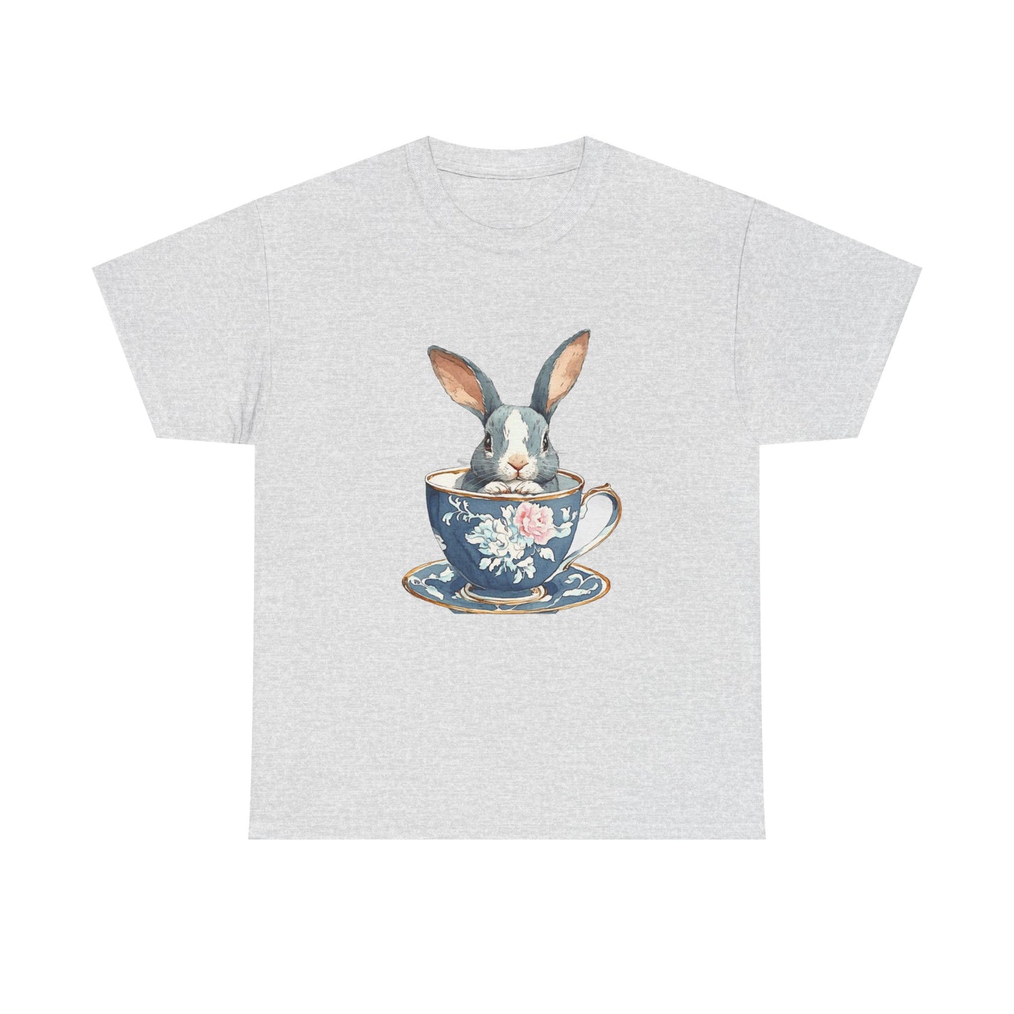 Whimsical Rabbit in Tea Cup Unisex Heavy Cotton Tee - Tee Fusion Lab