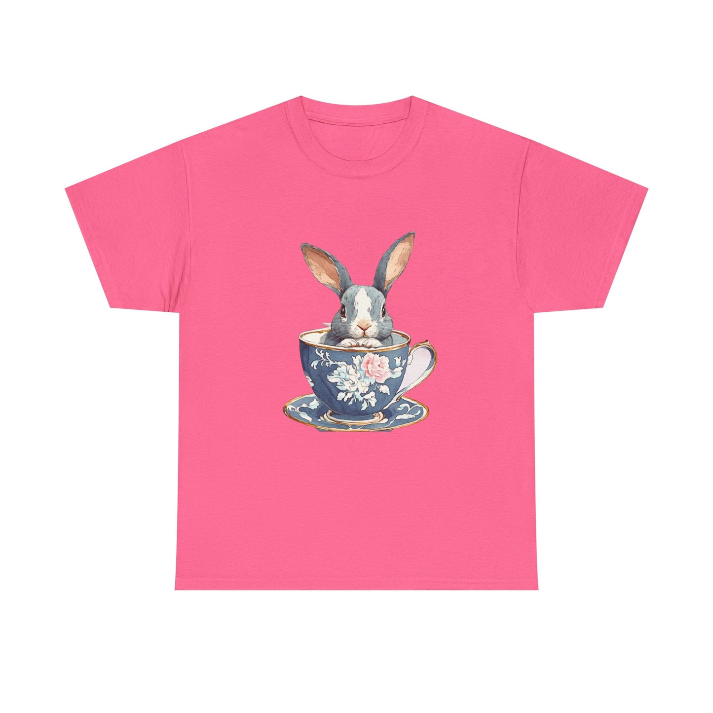 Whimsical Rabbit in Tea Cup Unisex Heavy Cotton Tee - Tee Fusion Lab