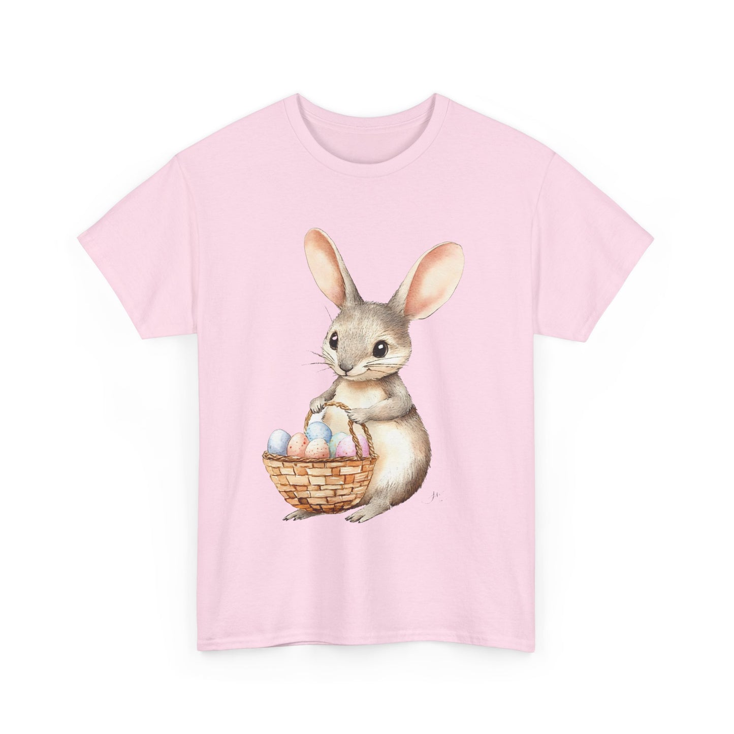 Watercolor Easter Bunny with Basket of Eggs Unisex Heavy Cotton Tee - Tee Fusion Lab