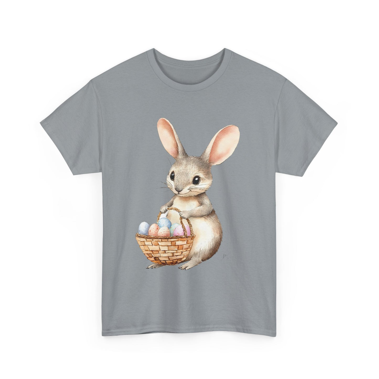 Watercolor Easter Bunny with Basket of Eggs Unisex Heavy Cotton Tee - Tee Fusion Lab