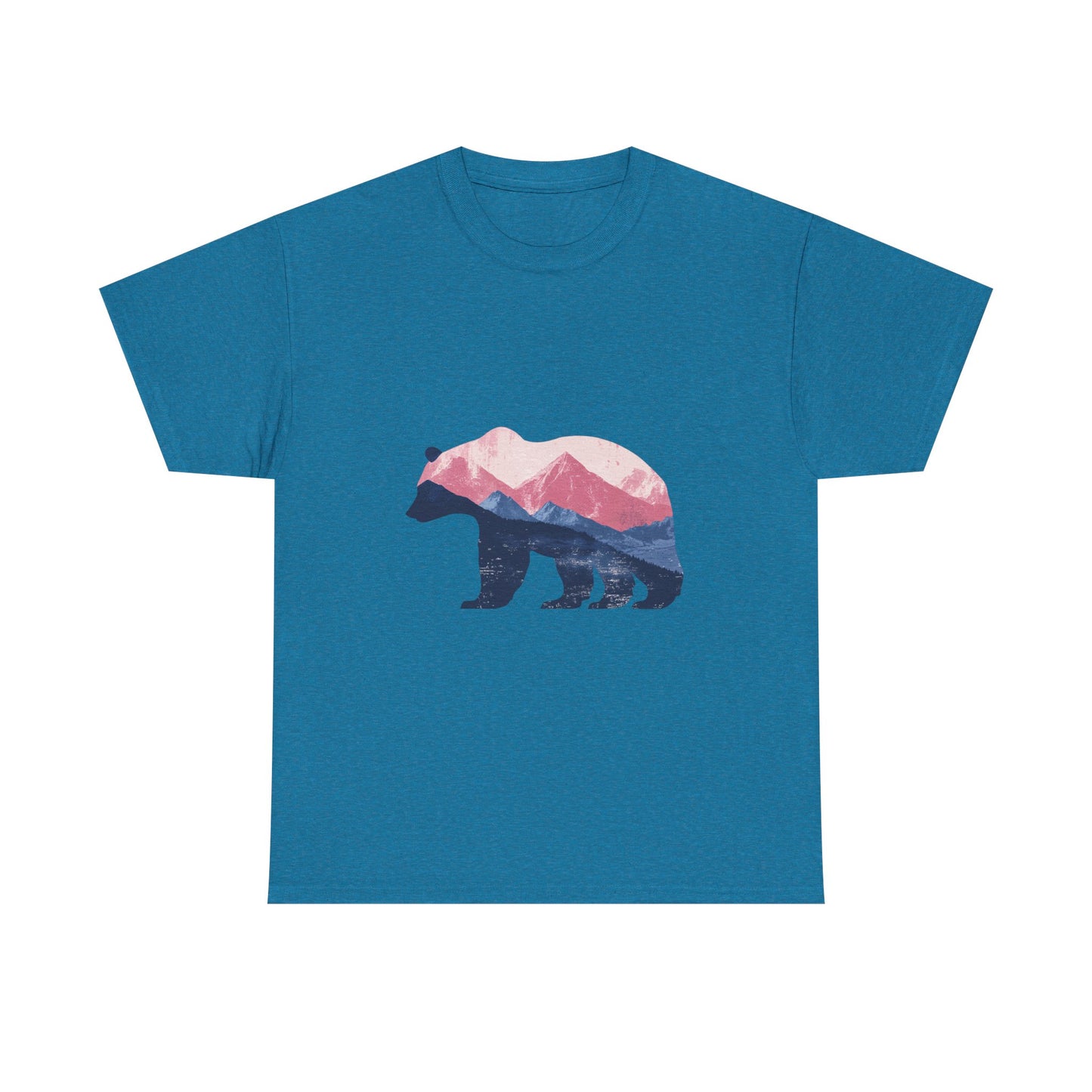 Double Exposure Bear with Mountain Landscape Unisex Heavy Cotton Tee - Nature Lover's T-Shirt