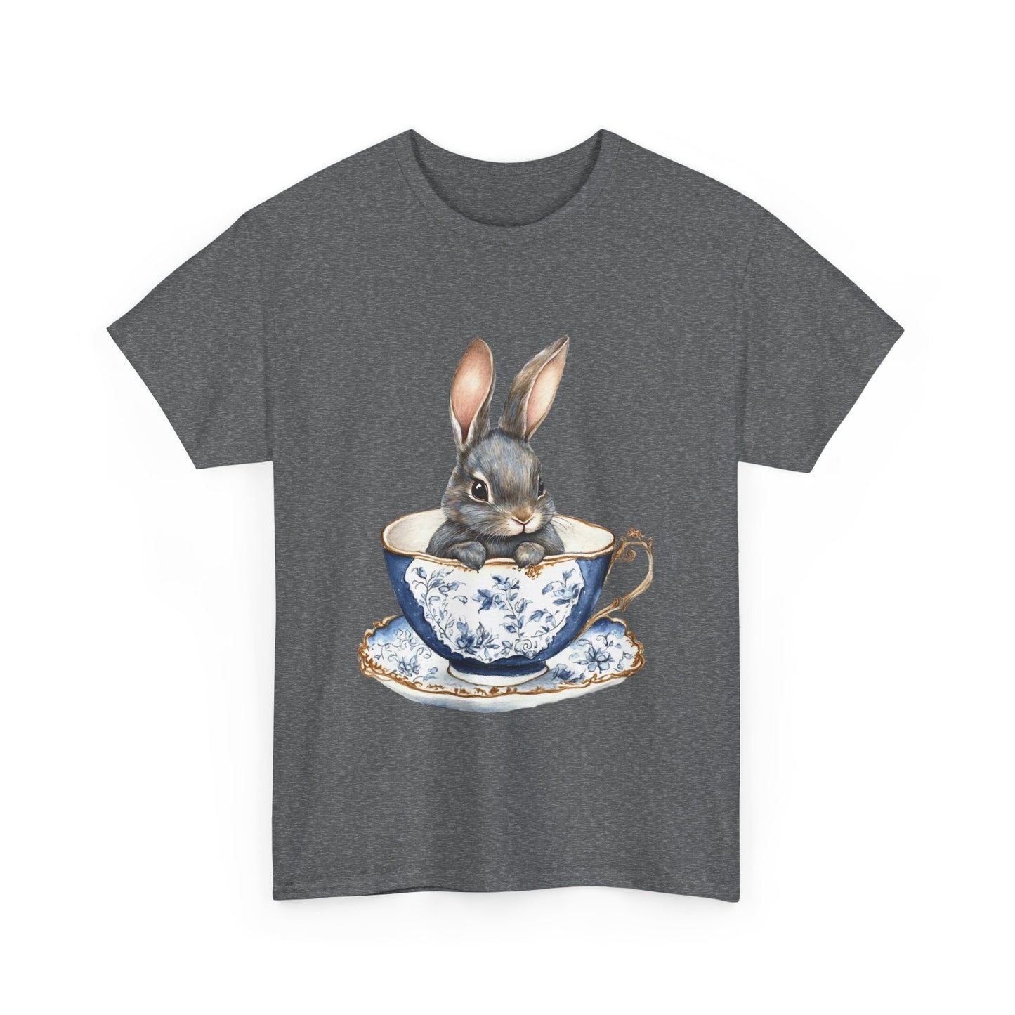 Elegant Bunny in Vintage Teacup Unisex Heavy Cotton Tee