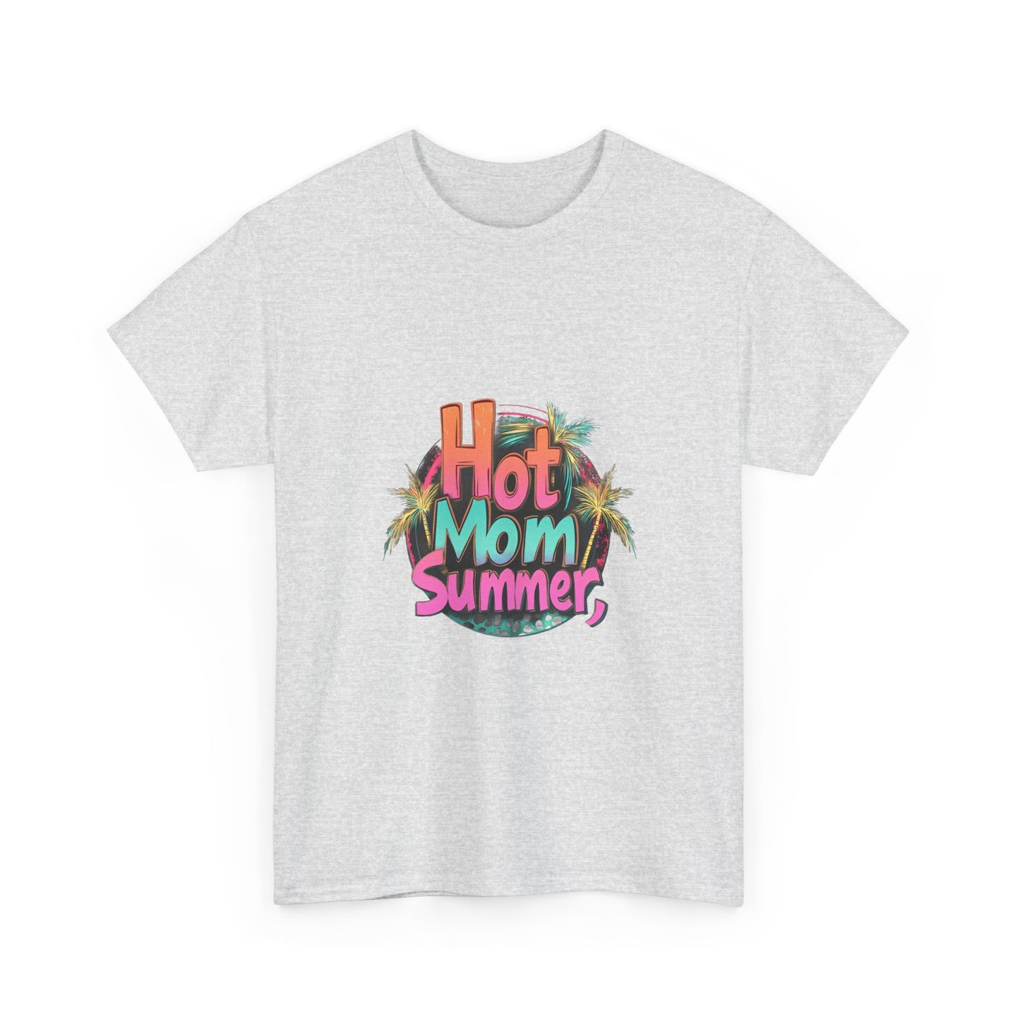 Hot Mom Summer Retro Tropical Unisex Heavy Cotton Tee - 'Hot Mom Summer' Graphic Tee