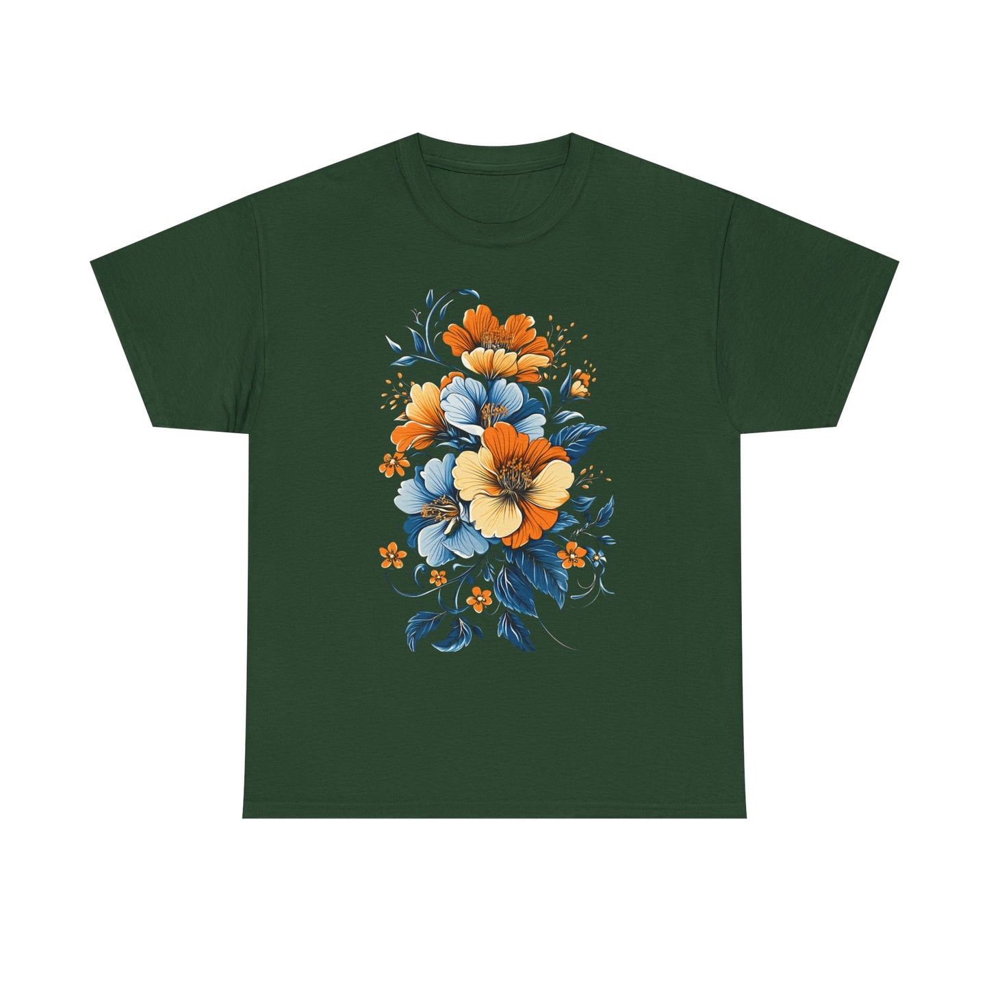 Midnight Bloom – Art Nouveau Floral Tee - Floral Unisex Heavy Cotton Tee - Vintage Botanical Design
