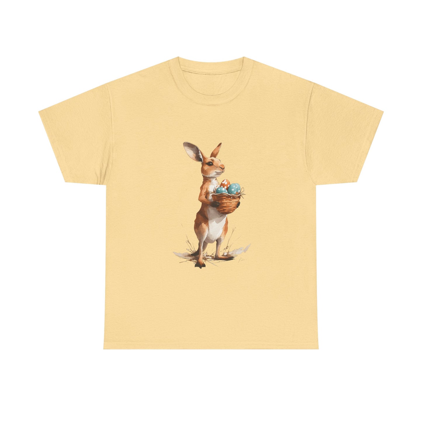 Easter Kangaroo with Basket of Eggs Unisex Heavy Cotton Tee - Cute Kangaroo with Eggs Design