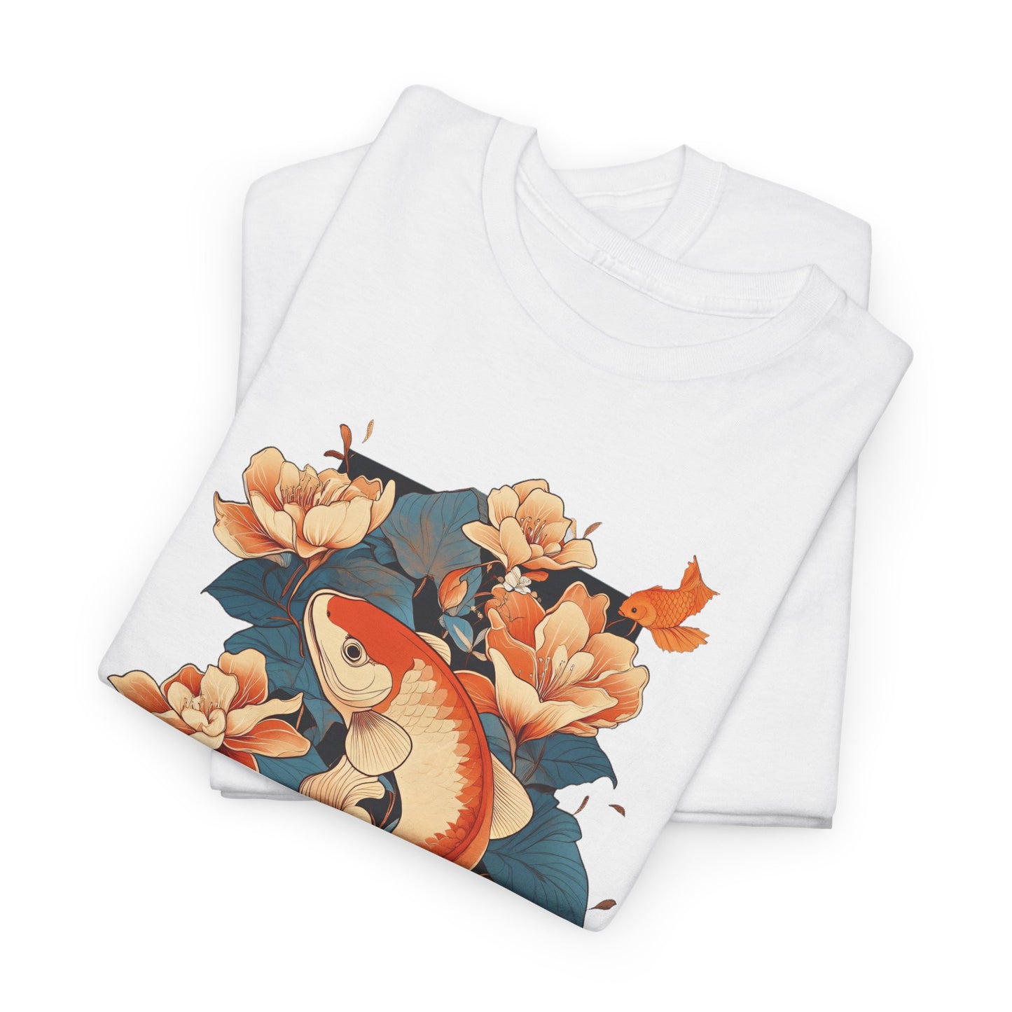 Floral Koi Unisex Heavy Cotton Tee - Vibrant Nature-Inspired Shirt for Casual Wear - Tee Fusion Lab