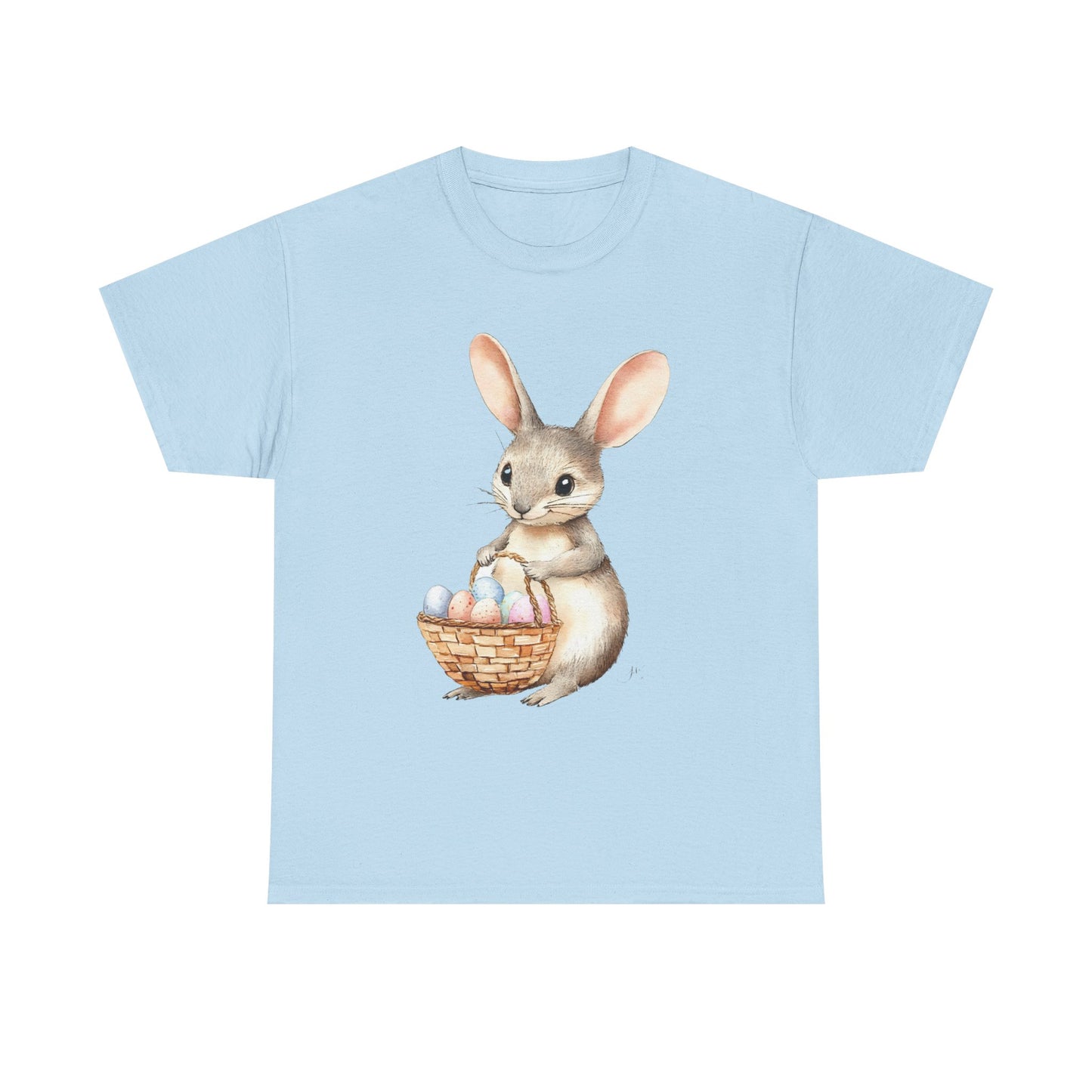 Watercolor Easter Bunny with Basket of Eggs Unisex Heavy Cotton Tee - Tee Fusion Lab