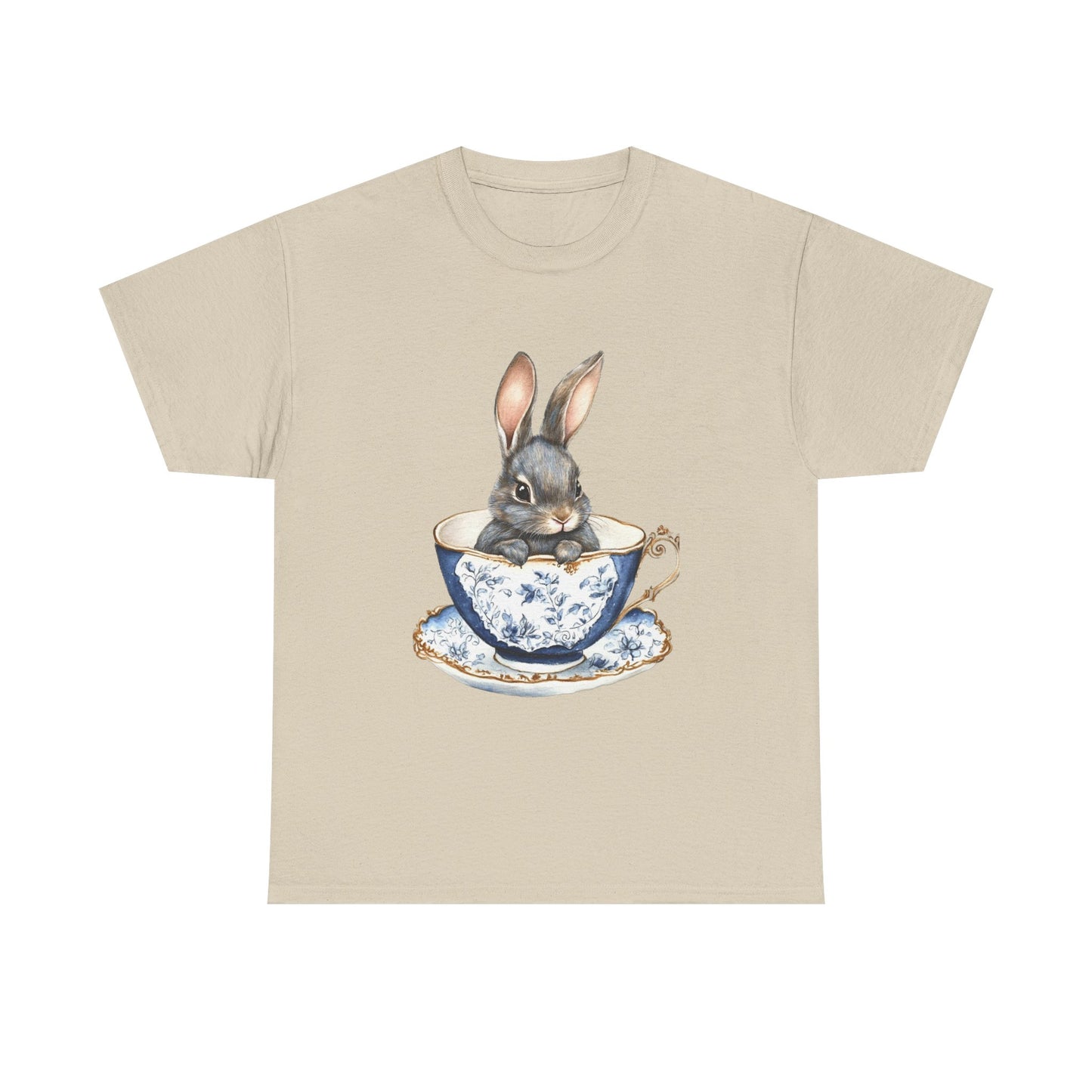 Elegant Bunny in Vintage Teacup Unisex Heavy Cotton Tee