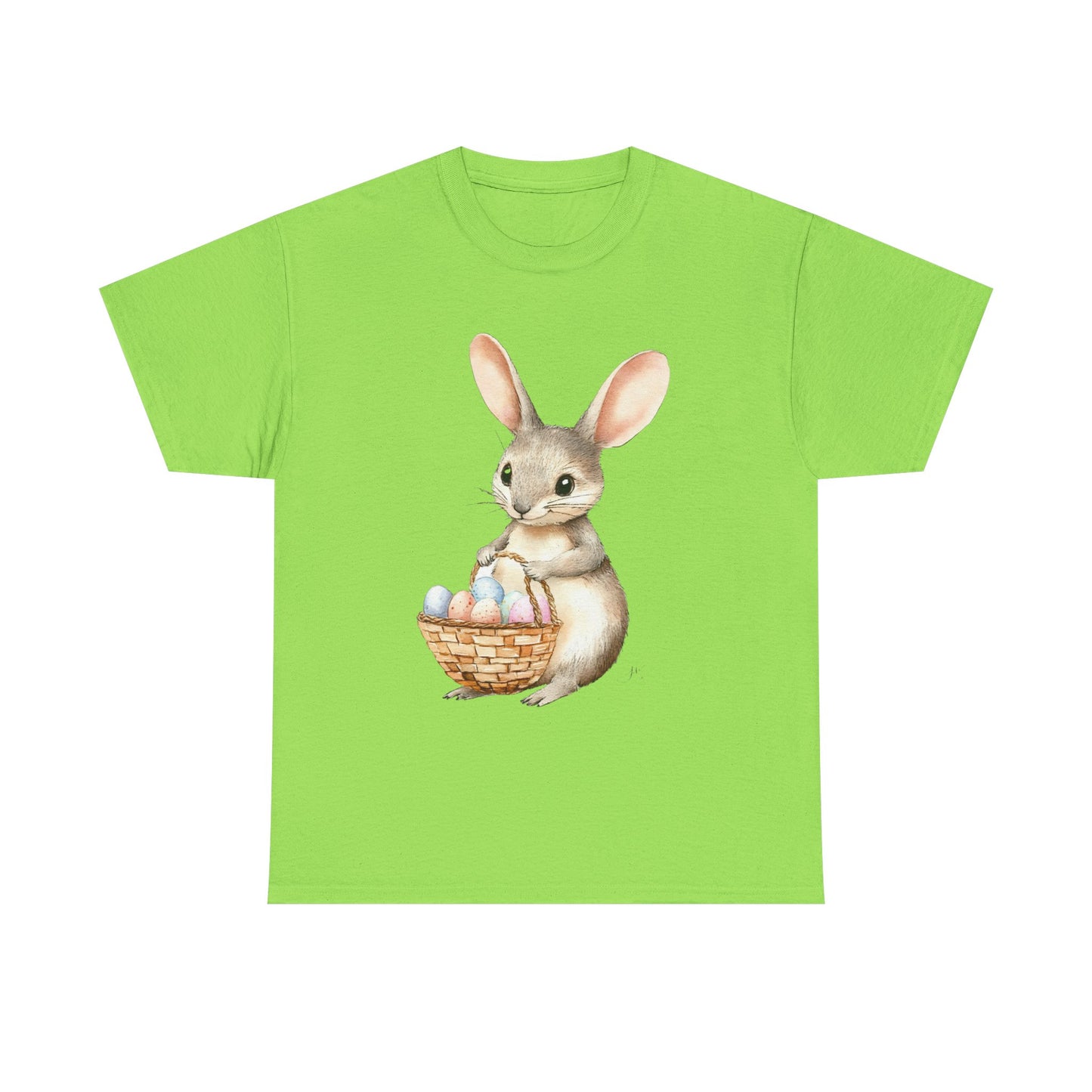 Watercolor Easter Bunny with Basket of Eggs Unisex Heavy Cotton Tee - Tee Fusion Lab