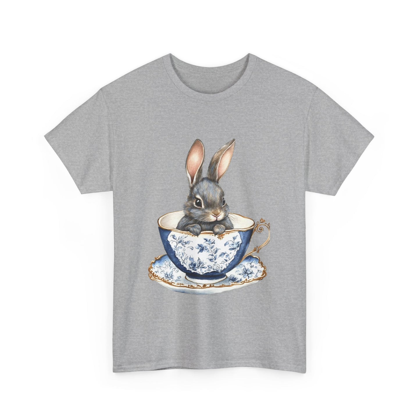 Elegant Bunny in Vintage Teacup Unisex Heavy Cotton Tee