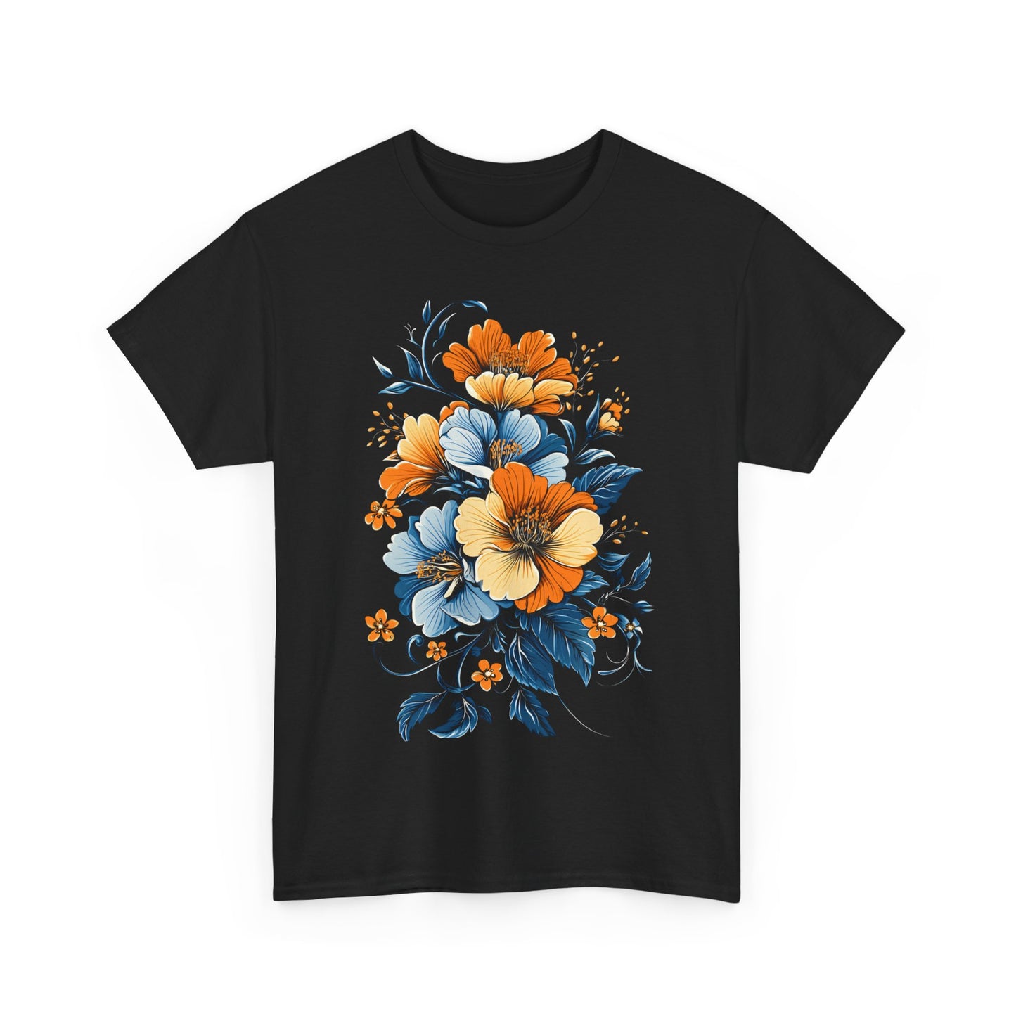 Midnight Bloom – Art Nouveau Floral Tee - Floral Unisex Heavy Cotton Tee - Vintage Botanical Design