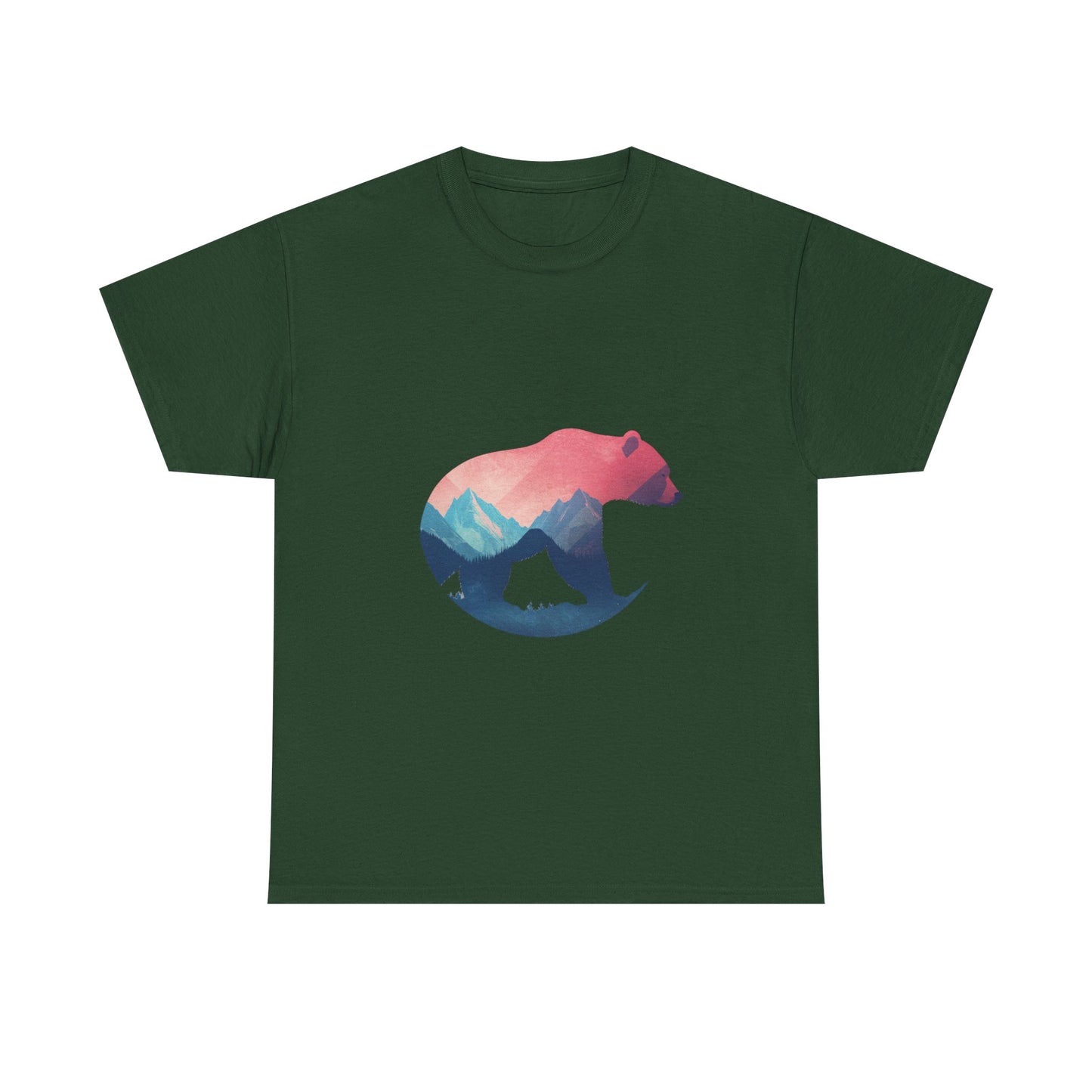 Majestic Bear with Mountain Landscape Unisex Heavy Cotton Tee - Nature Inspired Graphic T-Shirt
