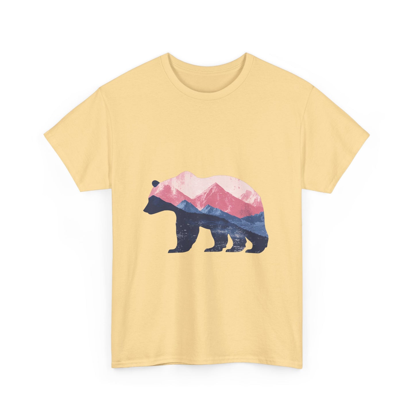 Double Exposure Bear with Mountain Landscape Unisex Heavy Cotton Tee - Nature Lover's T-Shirt