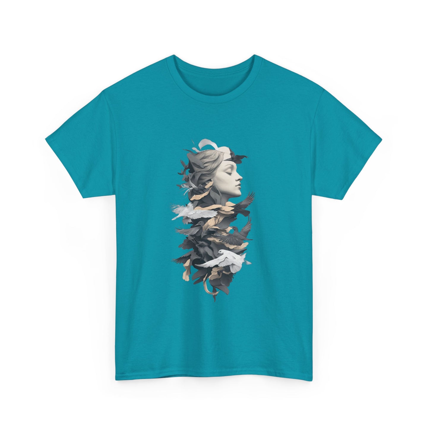 Unisex Heavy Cotton Tee - Serene Bird and Face Art Design - Tee Fusion Lab