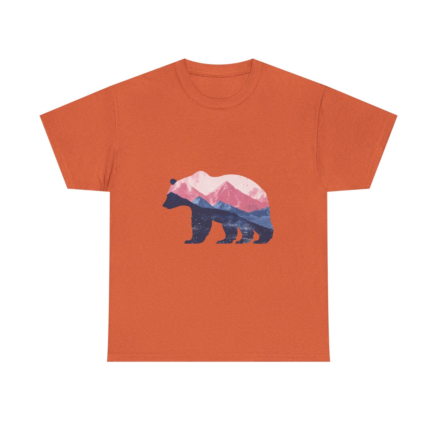 Double Exposure Bear with Mountain Landscape Unisex Heavy Cotton Tee - Nature Lover's T-Shirt