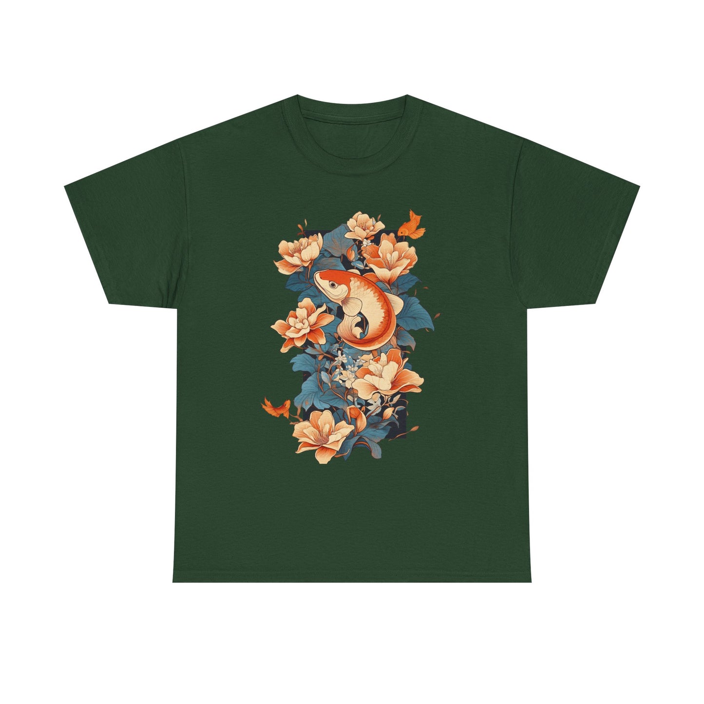 Floral Koi Unisex Heavy Cotton Tee - Vibrant Nature-Inspired Shirt for Casual Wear - Tee Fusion Lab