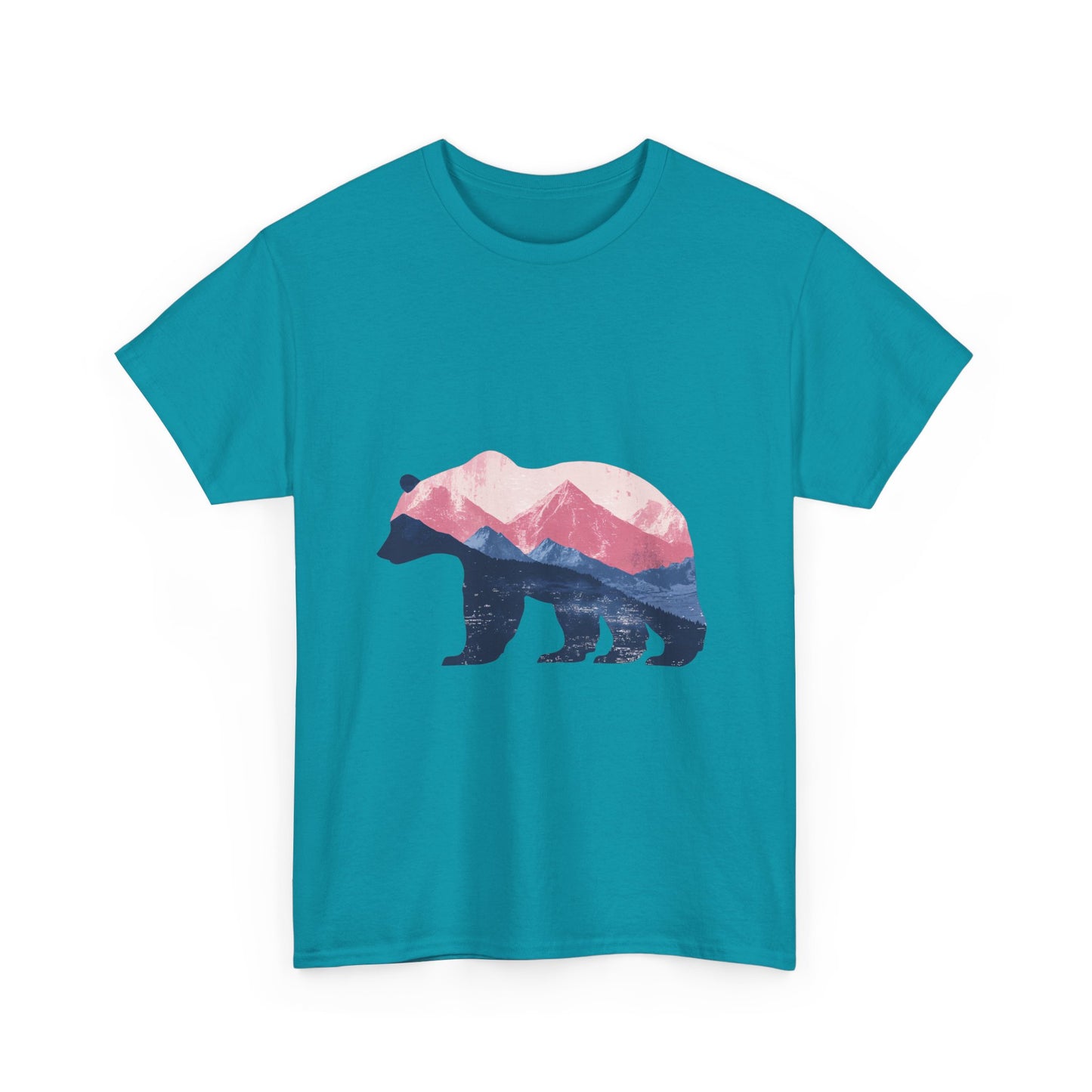Double Exposure Bear with Mountain Landscape Unisex Heavy Cotton Tee - Nature Lover's T-Shirt