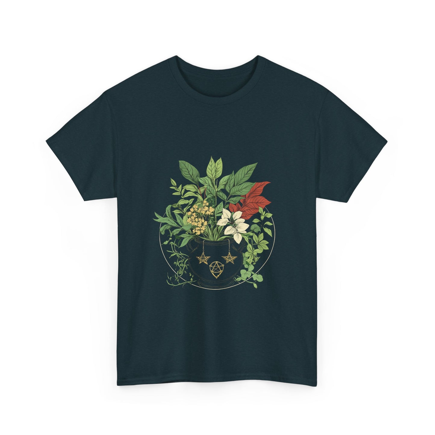 Witch's Garden Cauldron Tee - Botanical Vibes Unisex Heavy Cotton Tee - Nature Inspired Design - Tee Fusion Lab