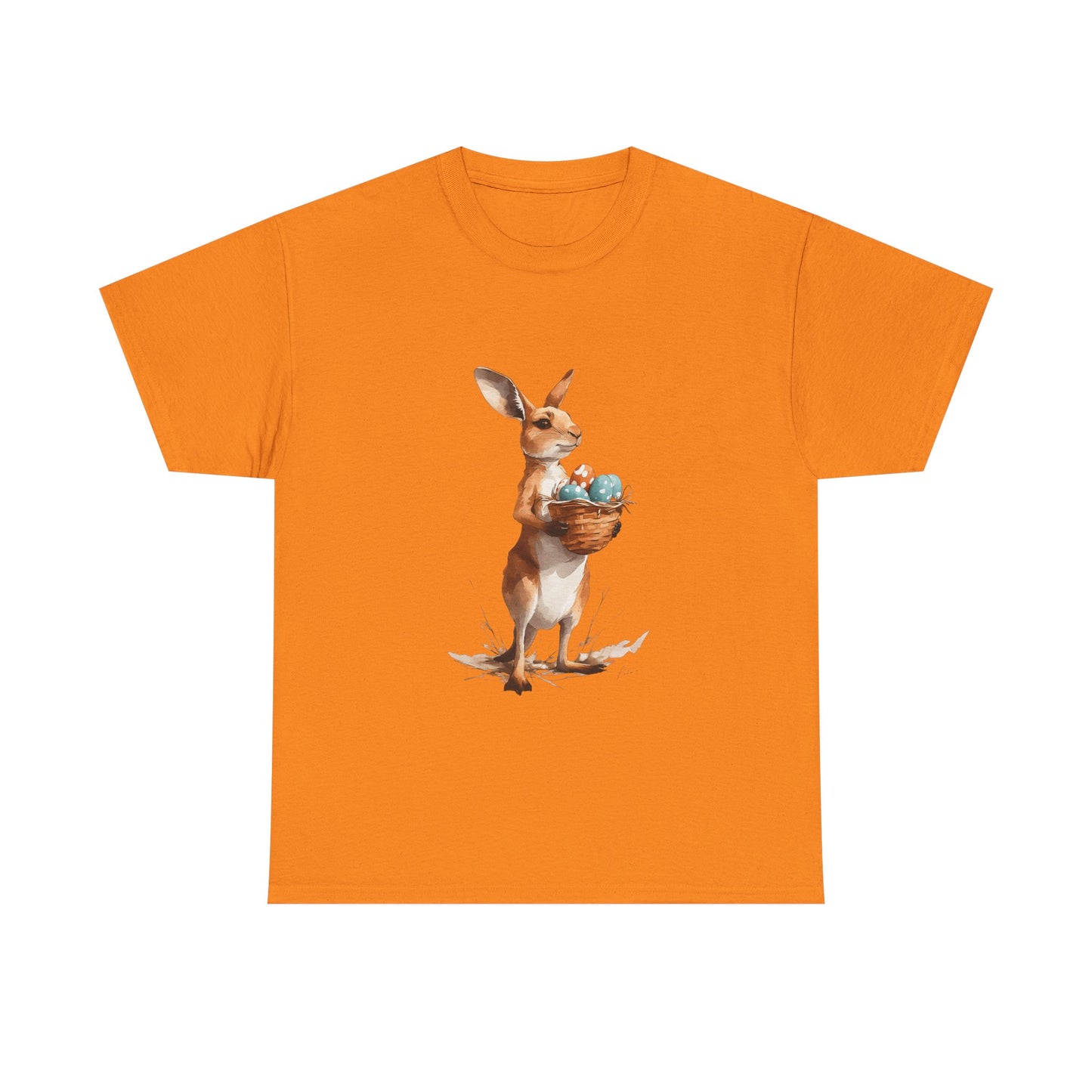Easter Kangaroo with Basket of Eggs Unisex Heavy Cotton Tee - Cute Kangaroo with Eggs Design