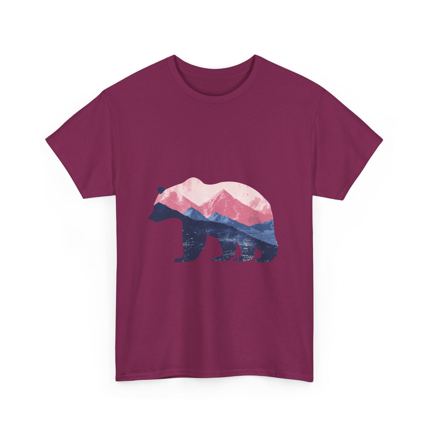 Double Exposure Bear with Mountain Landscape Unisex Heavy Cotton Tee - Nature Lover's T-Shirt