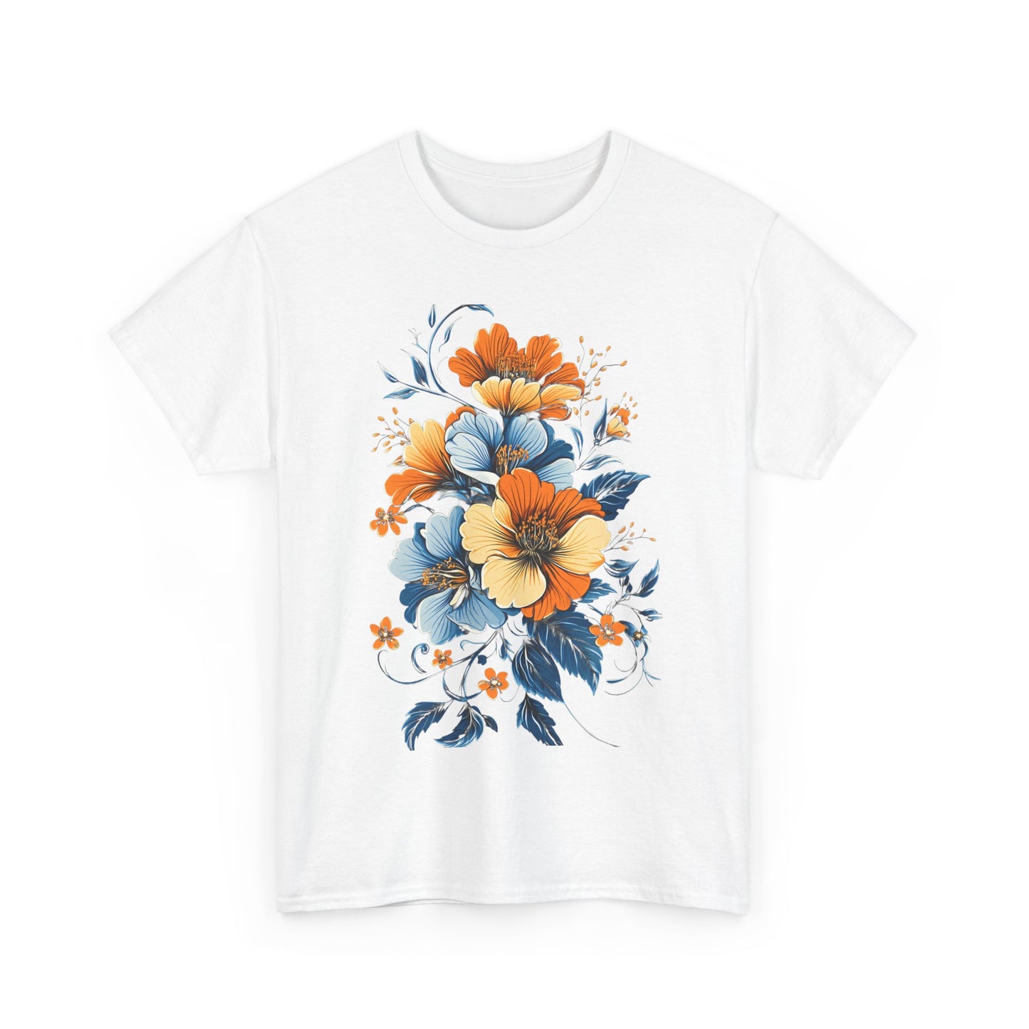 Midnight Bloom – Art Nouveau Floral Tee - Floral Unisex Heavy Cotton Tee - Vintage Botanical Design