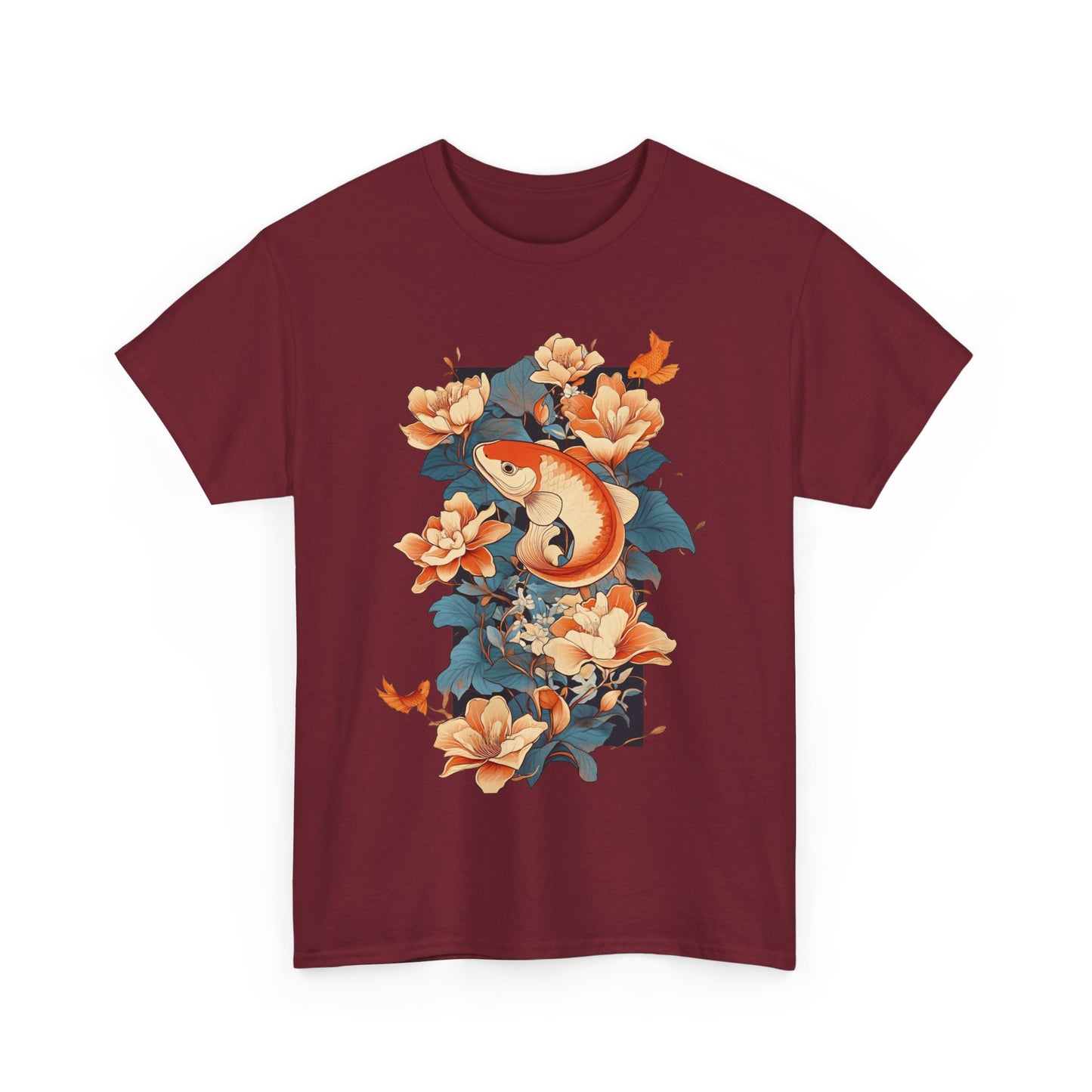 Floral Koi Unisex Heavy Cotton Tee - Vibrant Nature-Inspired Shirt for Casual Wear - Tee Fusion Lab