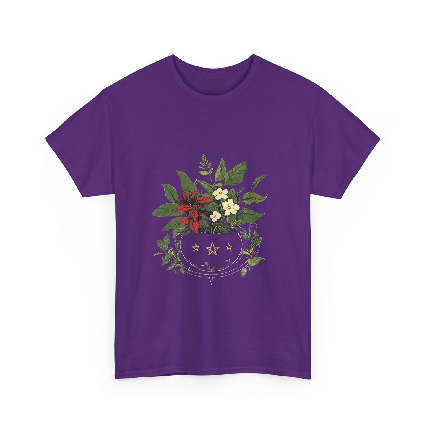 Midnight Herb Cauldron Tee | Eco-Friendly Floral Graphic Unisex Heavy Cotton Tee - Tee Fusion Lab