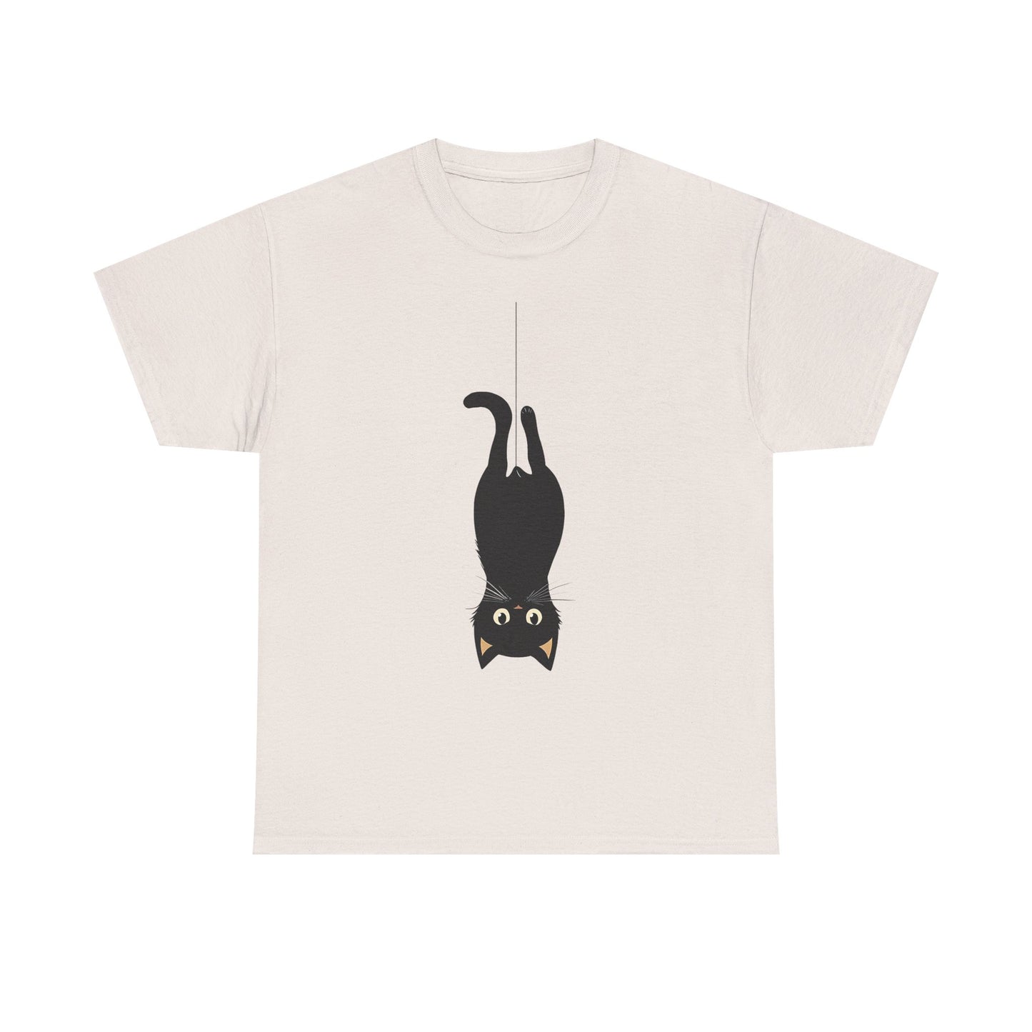 Funny Black Cat Unisex Heavy Cotton Tee - Upside-Down Hanging Cat