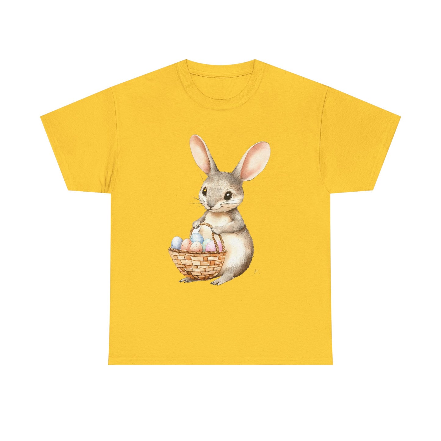 Watercolor Easter Bunny with Basket of Eggs Unisex Heavy Cotton Tee - Tee Fusion Lab