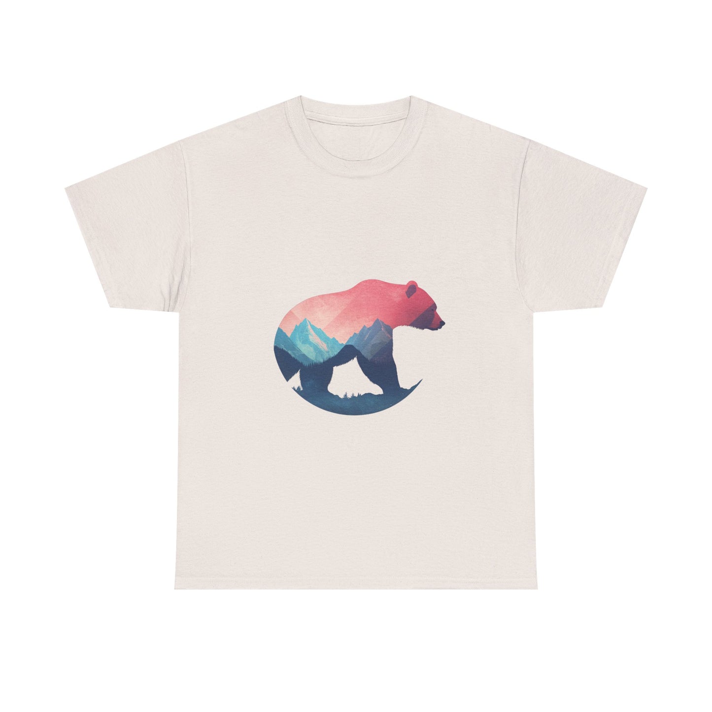 Majestic Bear with Mountain Landscape Unisex Heavy Cotton Tee - Nature Inspired Graphic T-Shirt