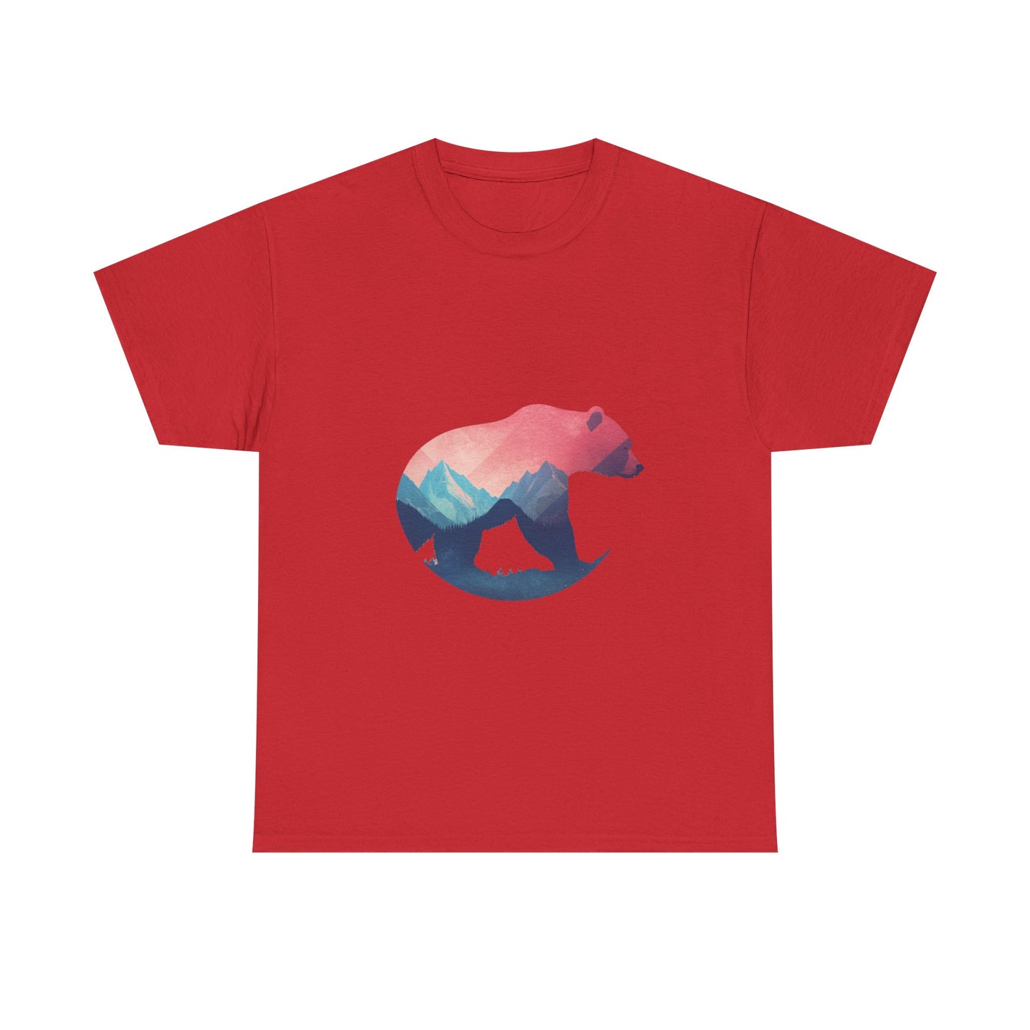 Majestic Bear with Mountain Landscape Unisex Heavy Cotton Tee - Nature Inspired Graphic T-Shirt