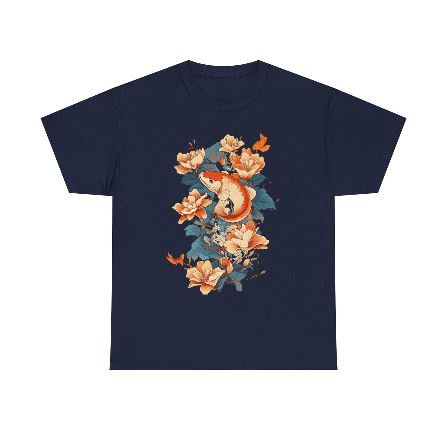 Floral Koi Unisex Heavy Cotton Tee - Vibrant Nature-Inspired Shirt for Casual Wear - Tee Fusion Lab