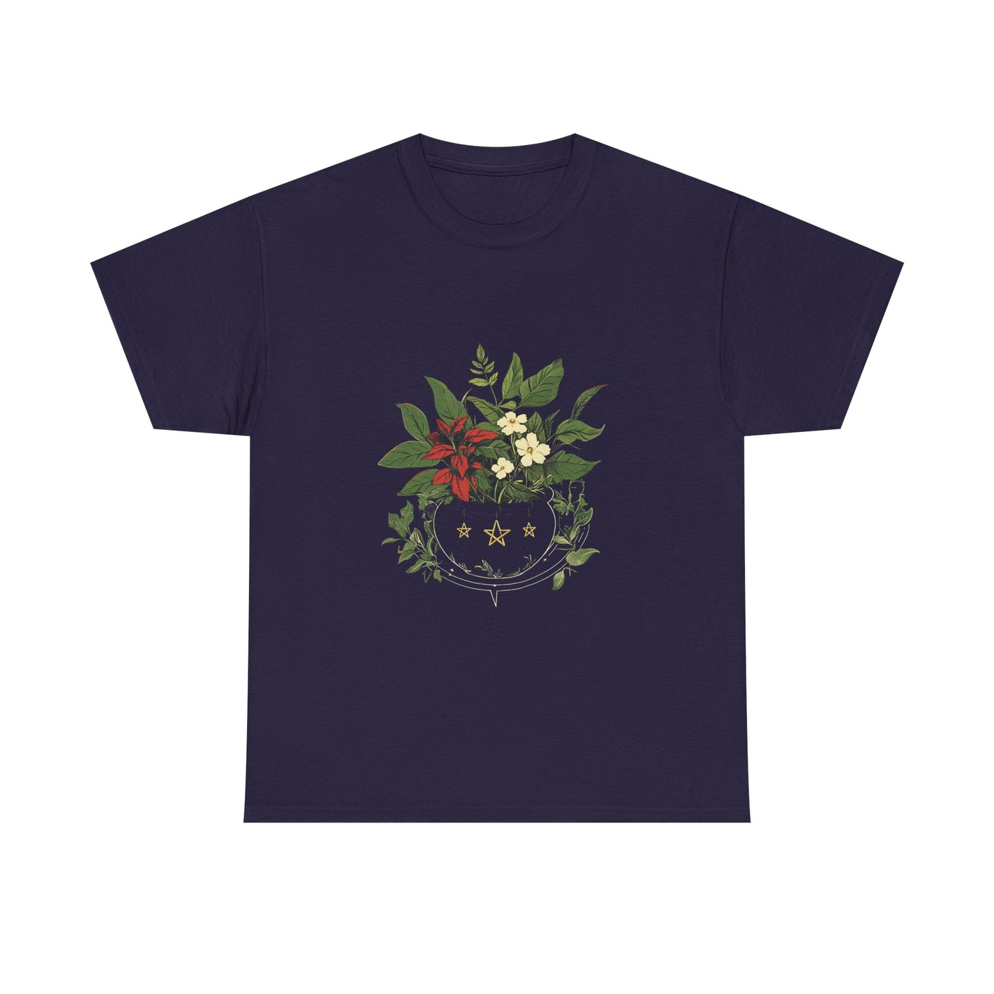 Midnight Herb Cauldron Tee | Eco-Friendly Floral Graphic Unisex Heavy Cotton Tee - Tee Fusion Lab