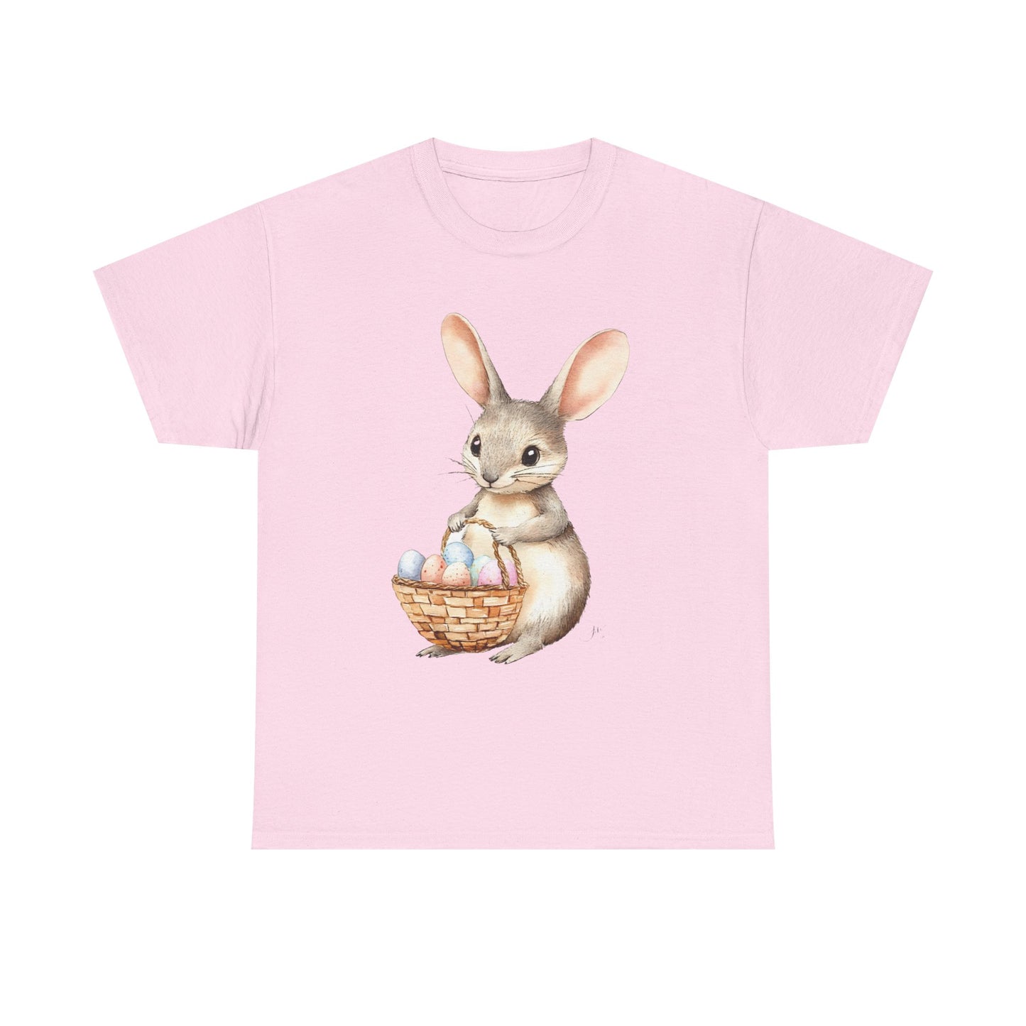 Watercolor Easter Bunny with Basket of Eggs Unisex Heavy Cotton Tee - Tee Fusion Lab