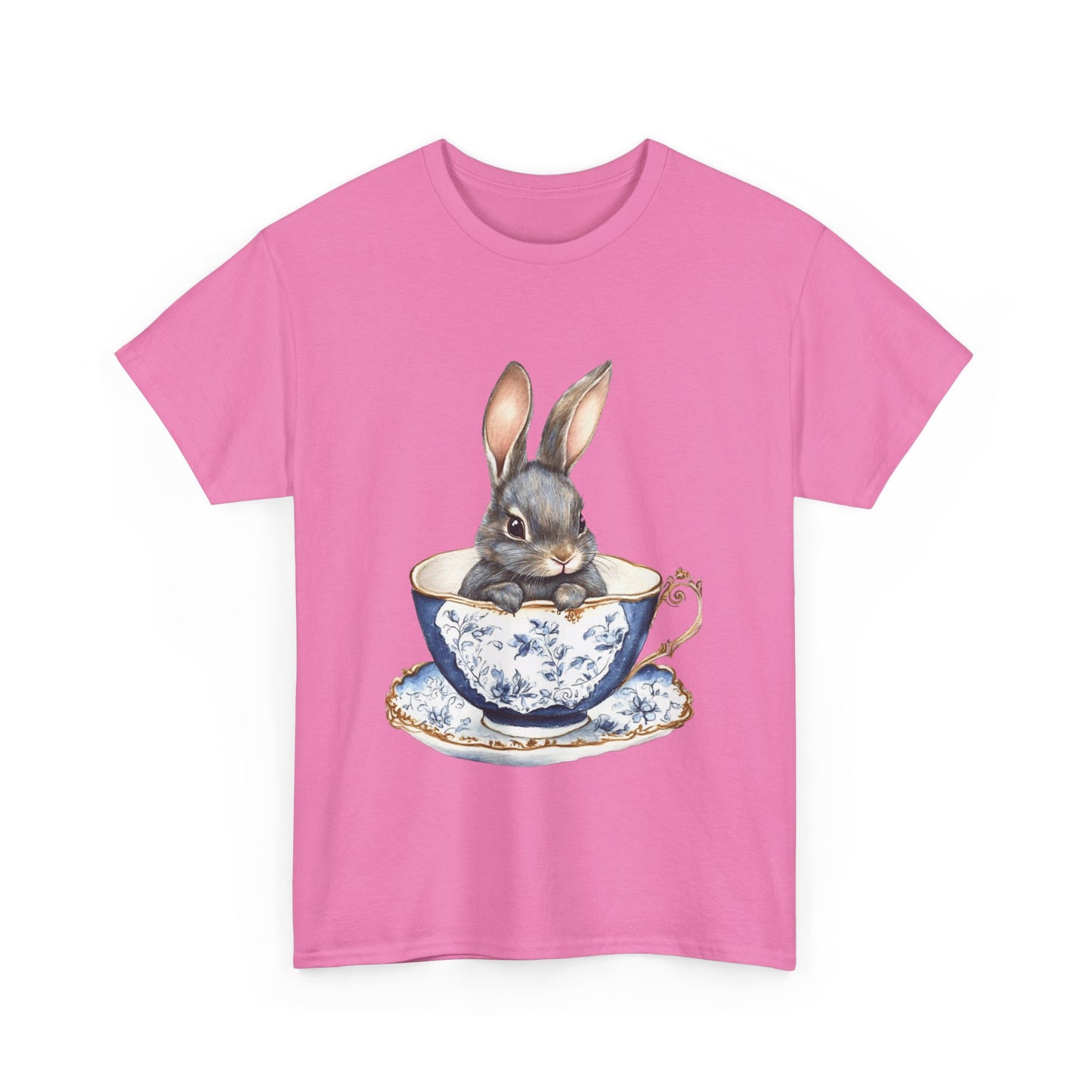 Elegant Bunny in Vintage Teacup Unisex Heavy Cotton Tee