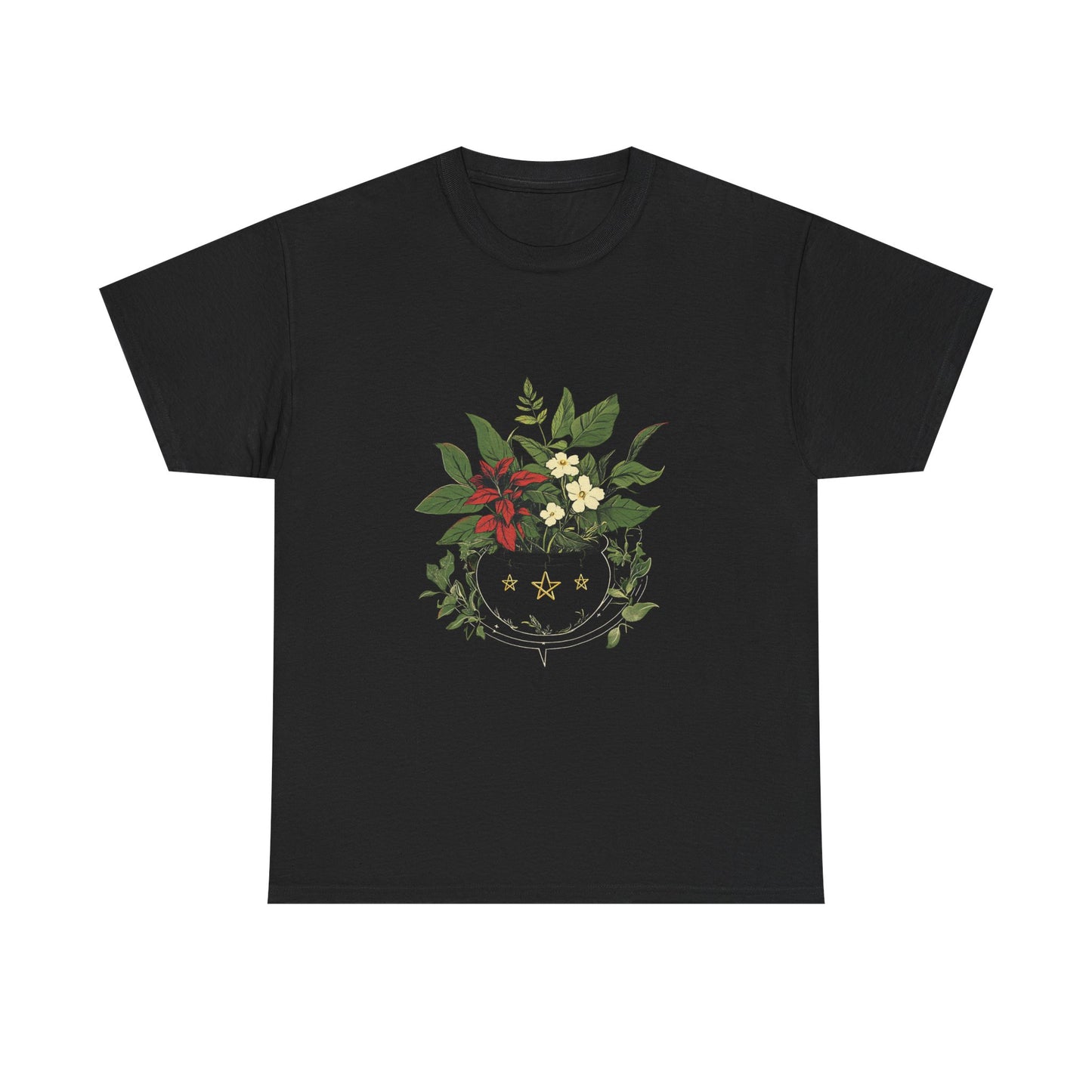 Midnight Herb Cauldron Tee | Eco-Friendly Floral Graphic Unisex Heavy Cotton Tee - Tee Fusion Lab