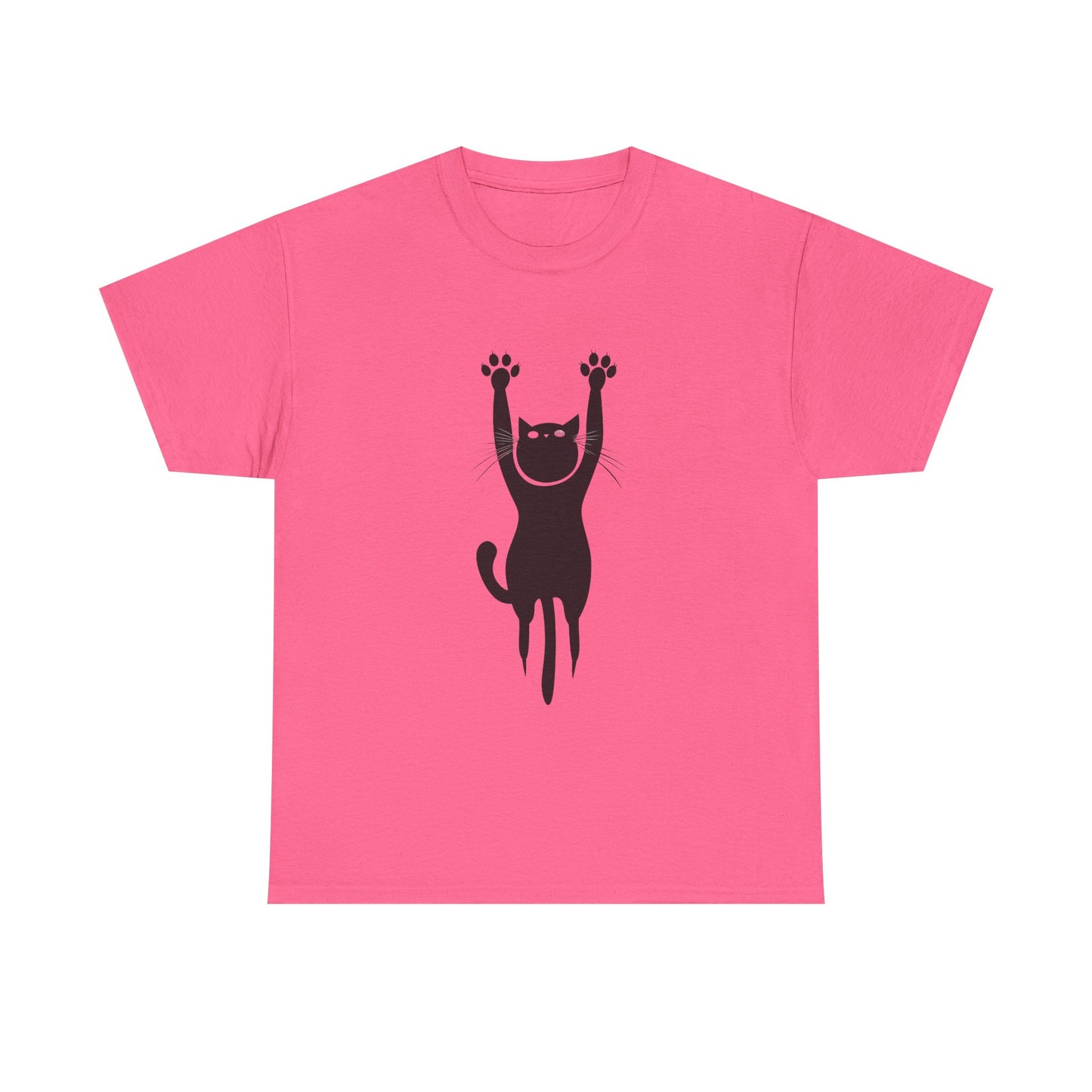 Playful Cat Unisex Heavy Cotton Tee - Stretching Hanging Cat - Tee Fusion Lab