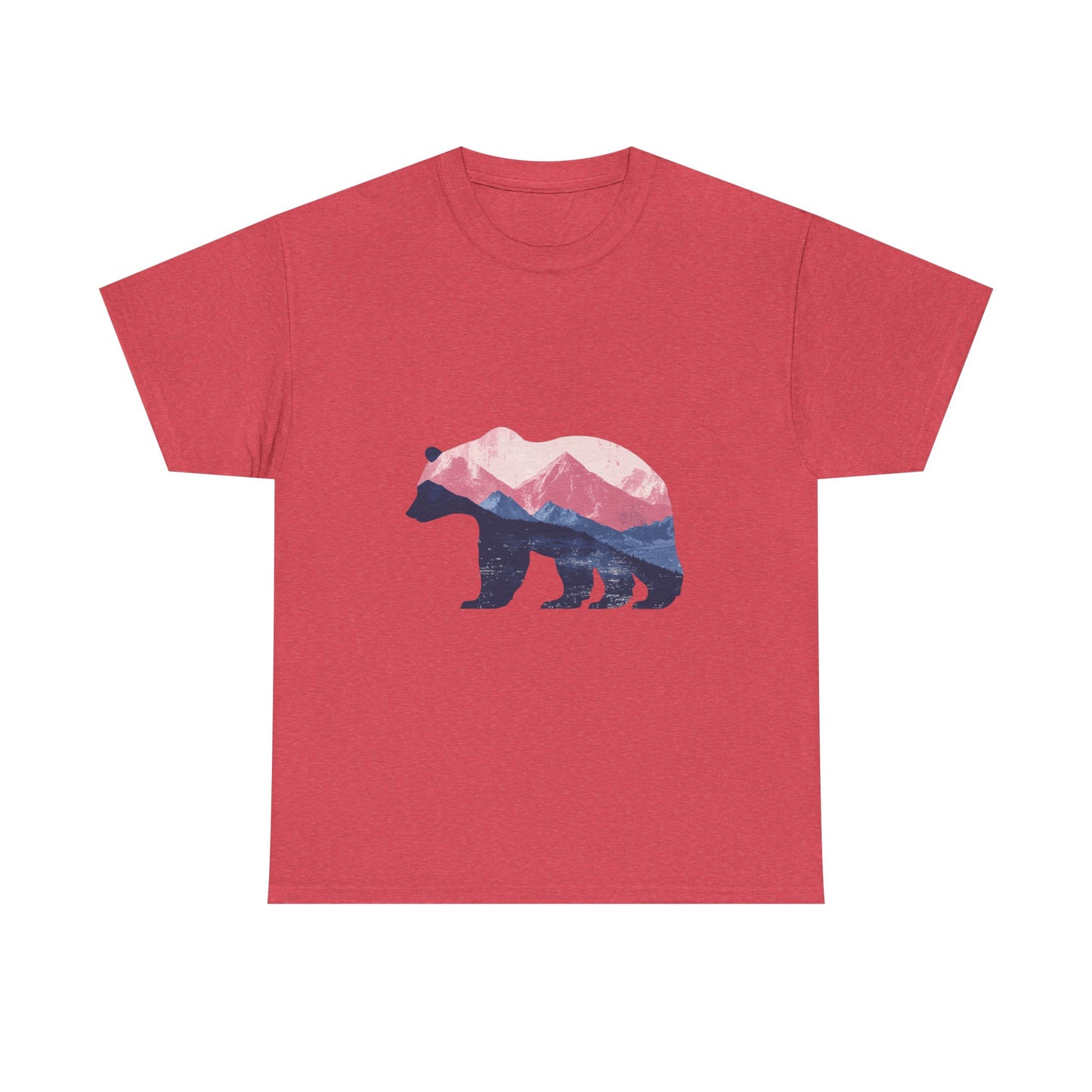Double Exposure Bear with Mountain Landscape Unisex Heavy Cotton Tee - Nature Lover's T-Shirt