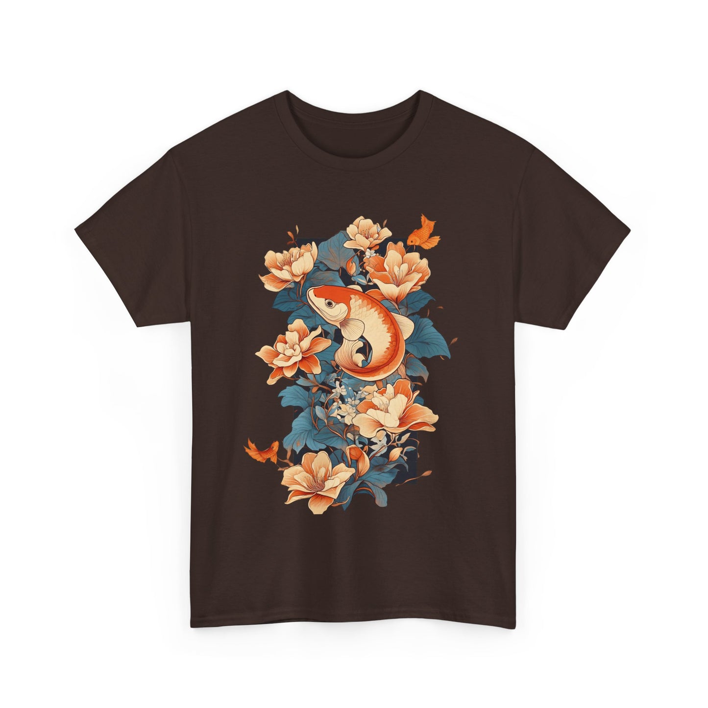 Floral Koi Unisex Heavy Cotton Tee - Vibrant Nature-Inspired Shirt for Casual Wear - Tee Fusion Lab