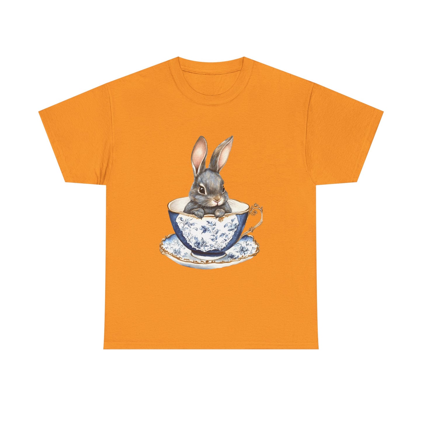 Elegant Bunny in Vintage Teacup Unisex Heavy Cotton Tee