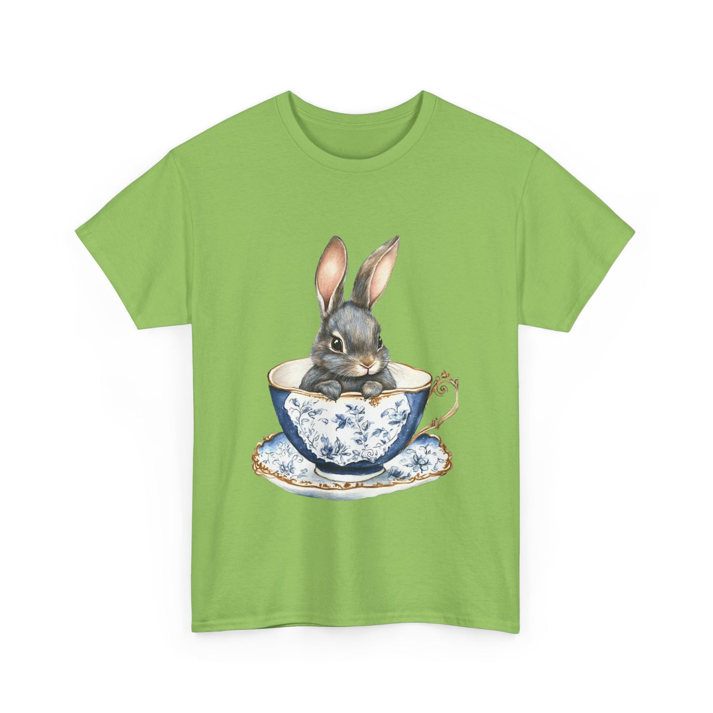 Elegant Bunny in Vintage Teacup Unisex Heavy Cotton Tee