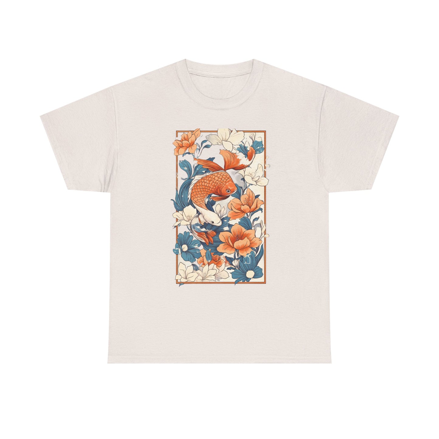 Koi Fish Floral Unisex Heavy Cotton Tee - Vibrant Nature-Inspired Graphic T-Shirt