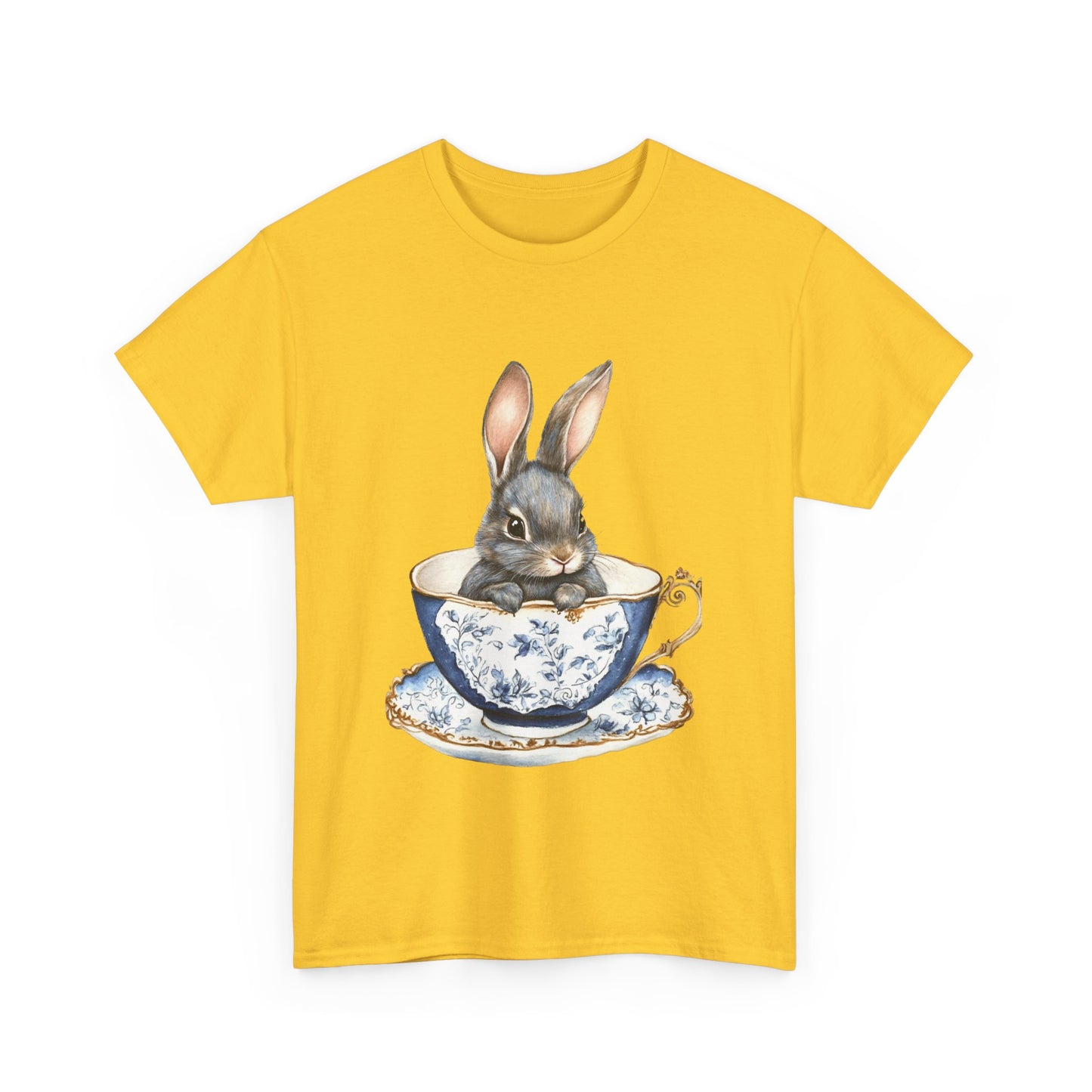 Elegant Bunny in Vintage Teacup Unisex Heavy Cotton Tee