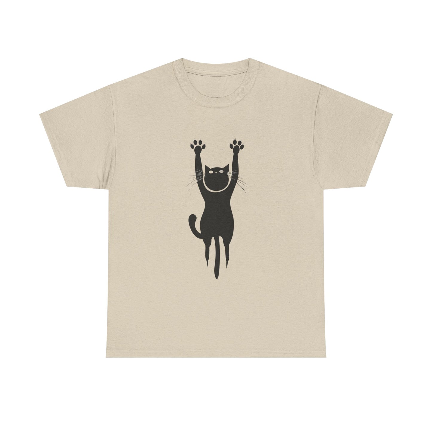 Playful Cat Unisex Heavy Cotton Tee - Stretching Hanging Cat - Tee Fusion Lab