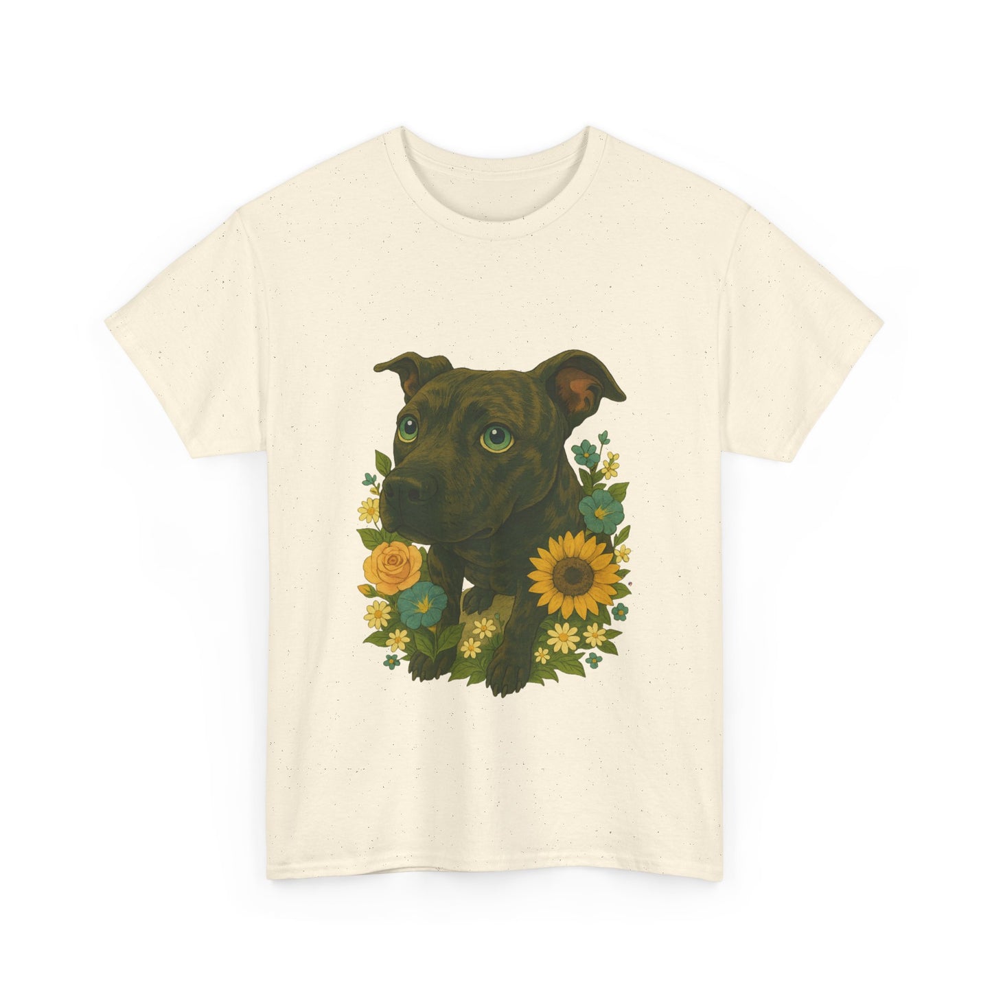 Bloom Pup – Floral Pitbull Portrait Tee Unisex Heavy Cotton Tee - Floral Dog Design