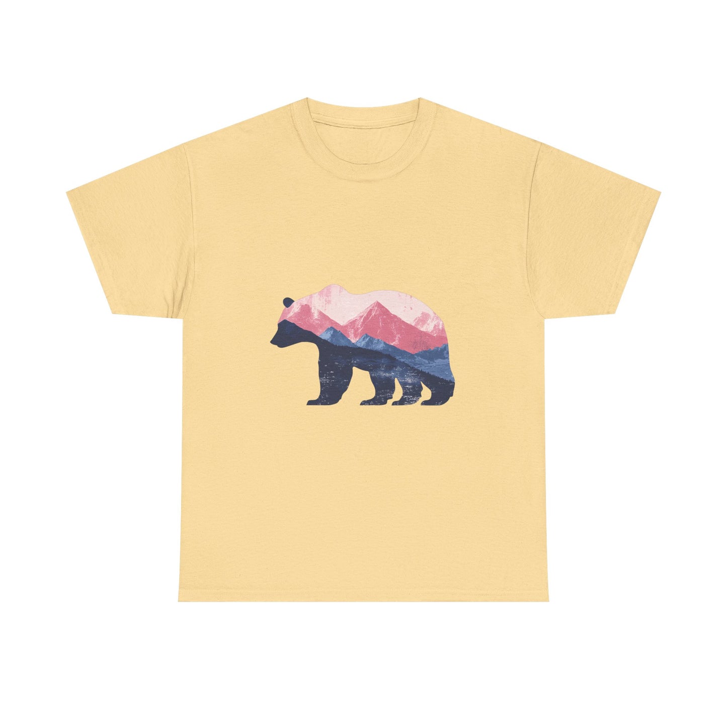 Double Exposure Bear with Mountain Landscape Unisex Heavy Cotton Tee - Nature Lover's T-Shirt
