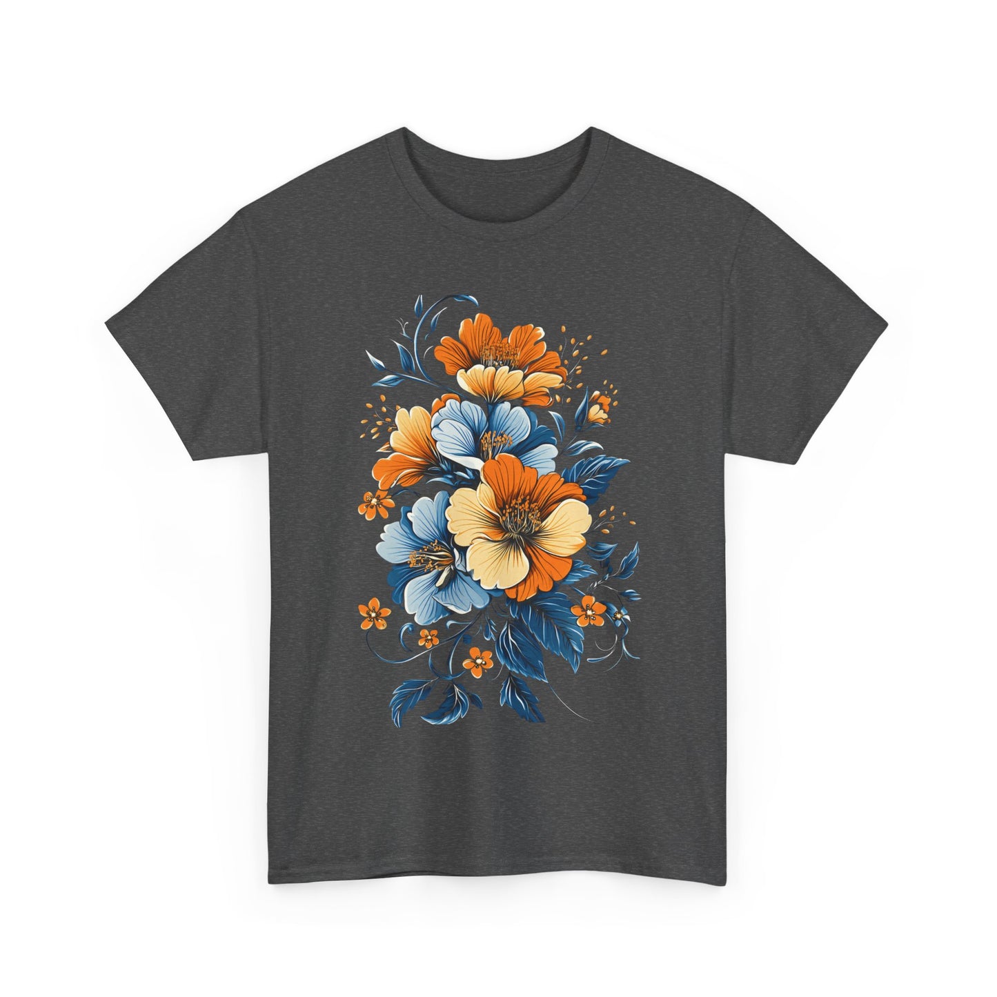 Midnight Bloom – Art Nouveau Floral Tee - Floral Unisex Heavy Cotton Tee - Vintage Botanical Design